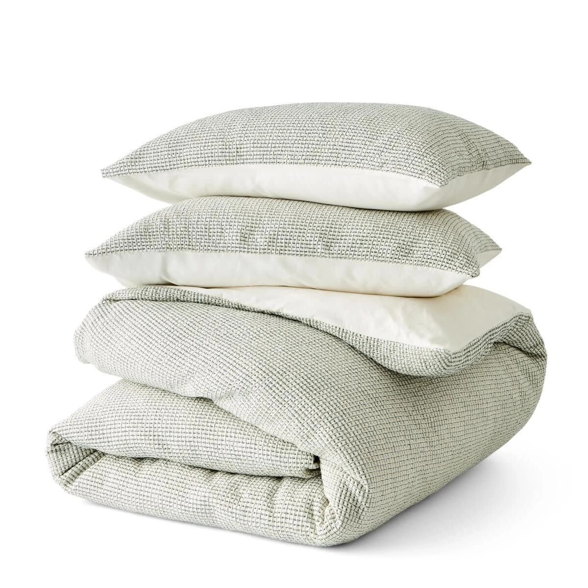 5 Mini Waffle Cotton Quilt Cover Set - Super King Bed, Green, 5 of 6