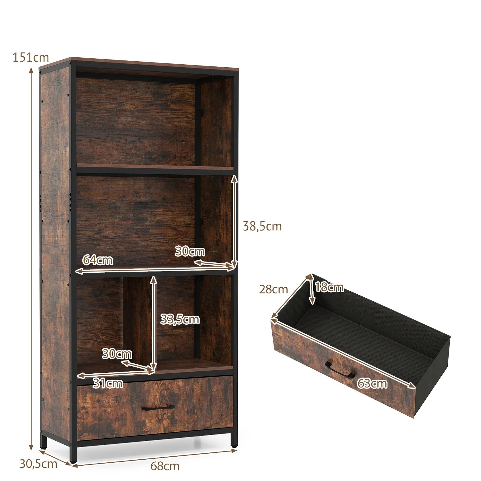 4 Costway 5-Tier Bookshelf Stand Bookcase Wooden Display Cabinet 4 Storage Compartment, 4 of 4
