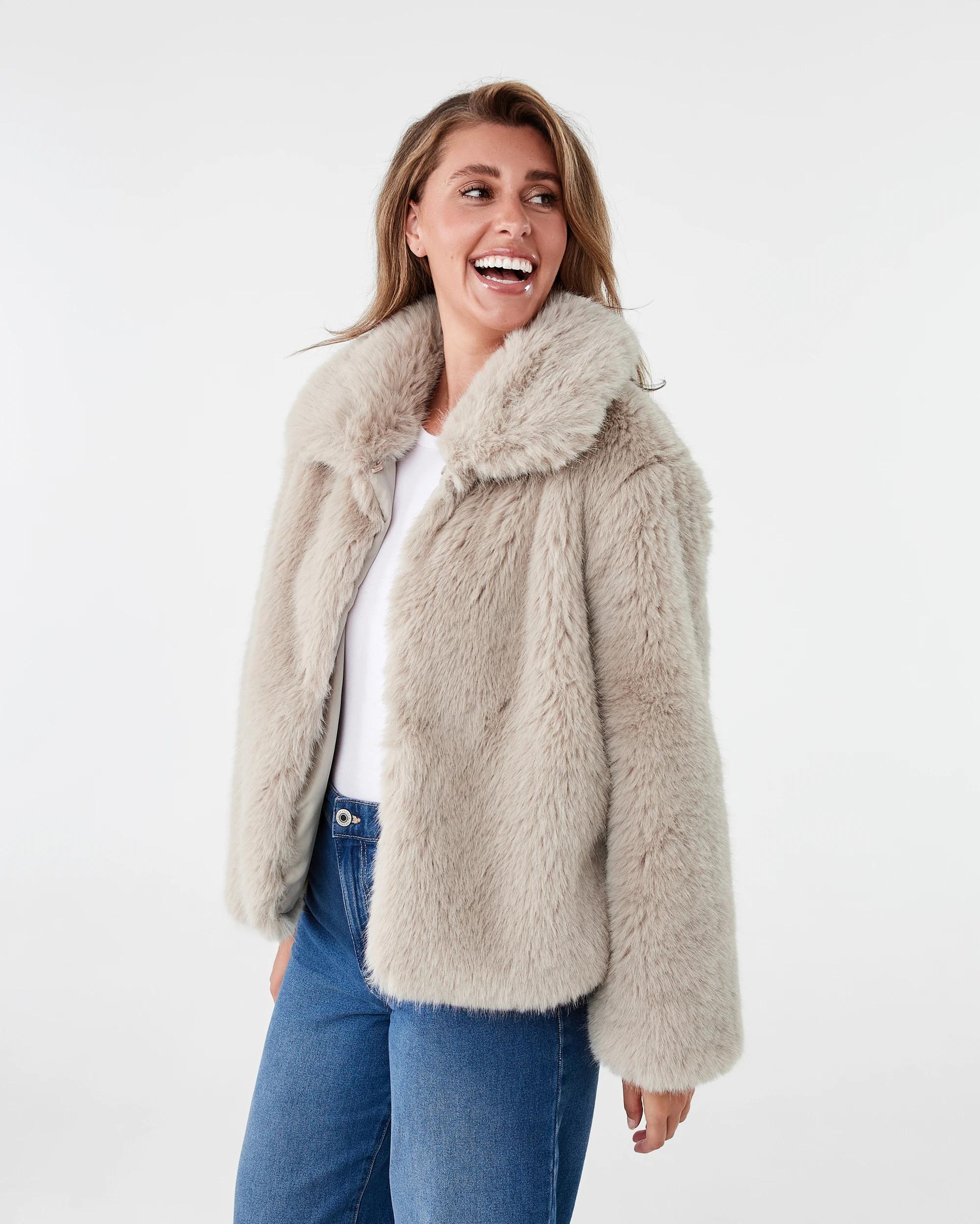 2 Faux Fur Coat Nat Beige, 2 of 8