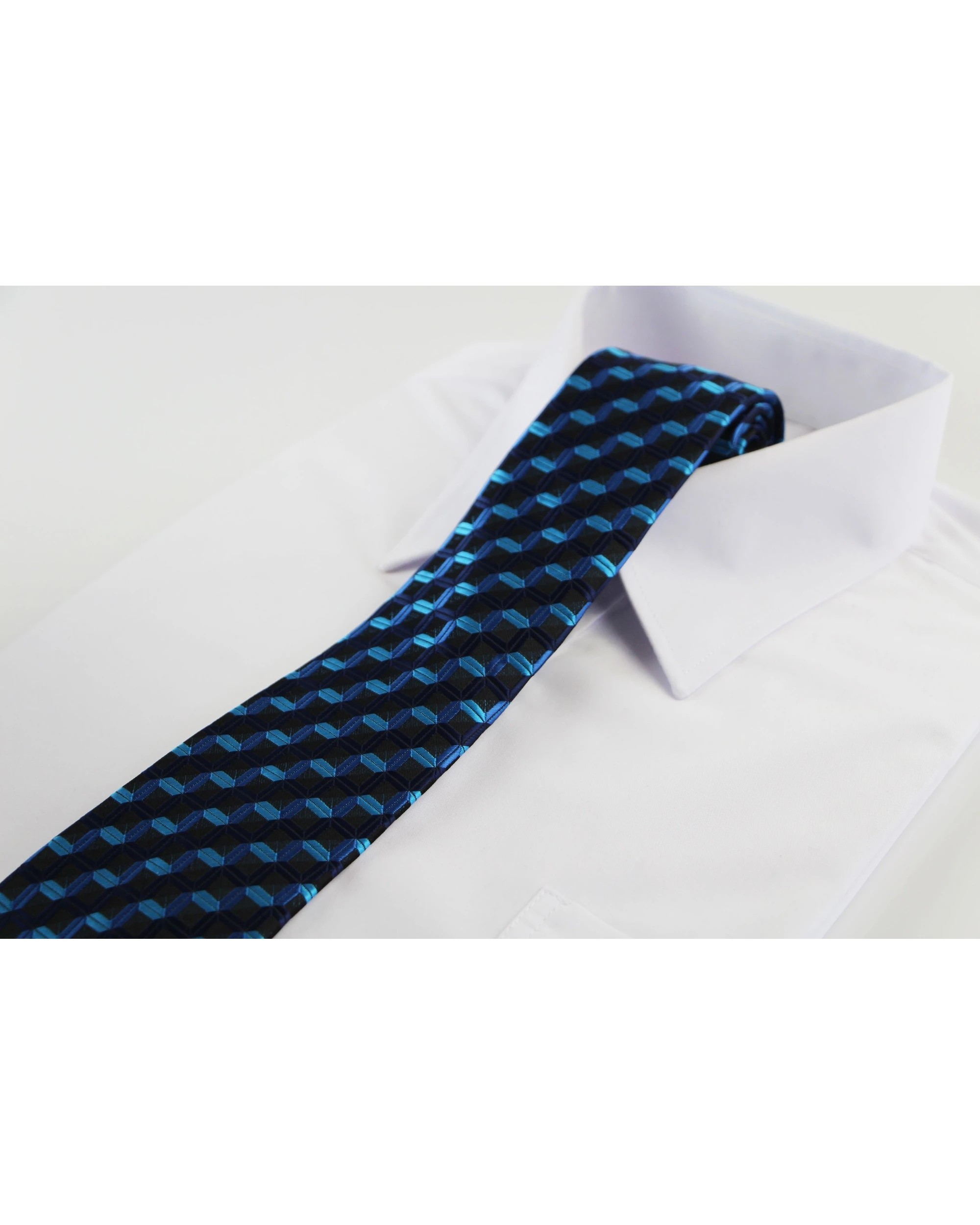 1 Zasel Mens Black & Blue Square Patterned 8cm Neck Tie, 1 of 2