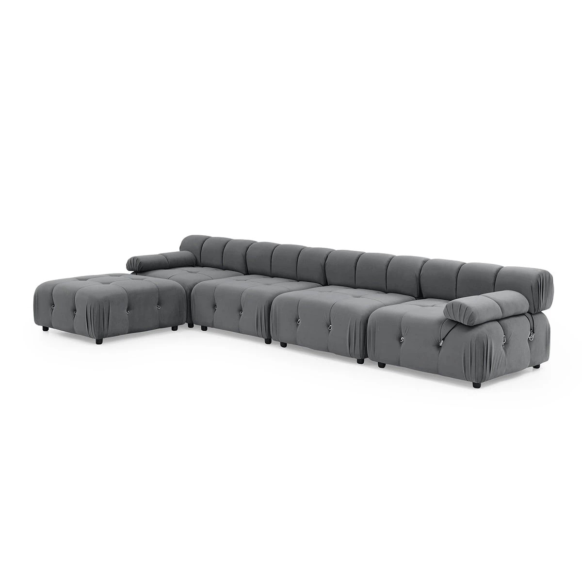 9 Foret 1pc Armless Seat Modular Extension Lounge Couch Tufted Velvet Sofa Dark Grey, 9 of 9