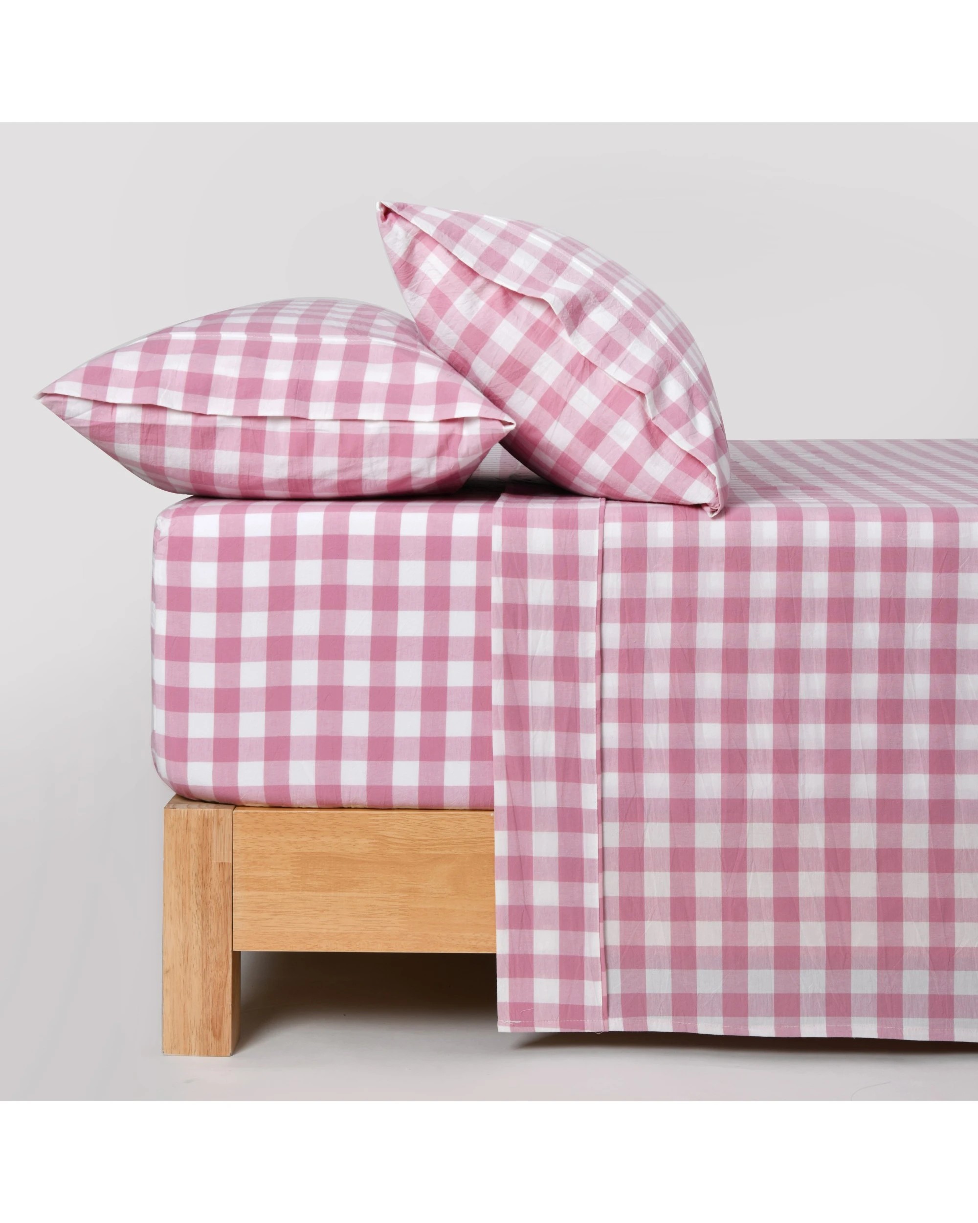 1 Dreamaker Lola Yarn Dyed Washed Cotton Gingham Sheet Set - King Single Bed - Pearl Pink, 1 of 7