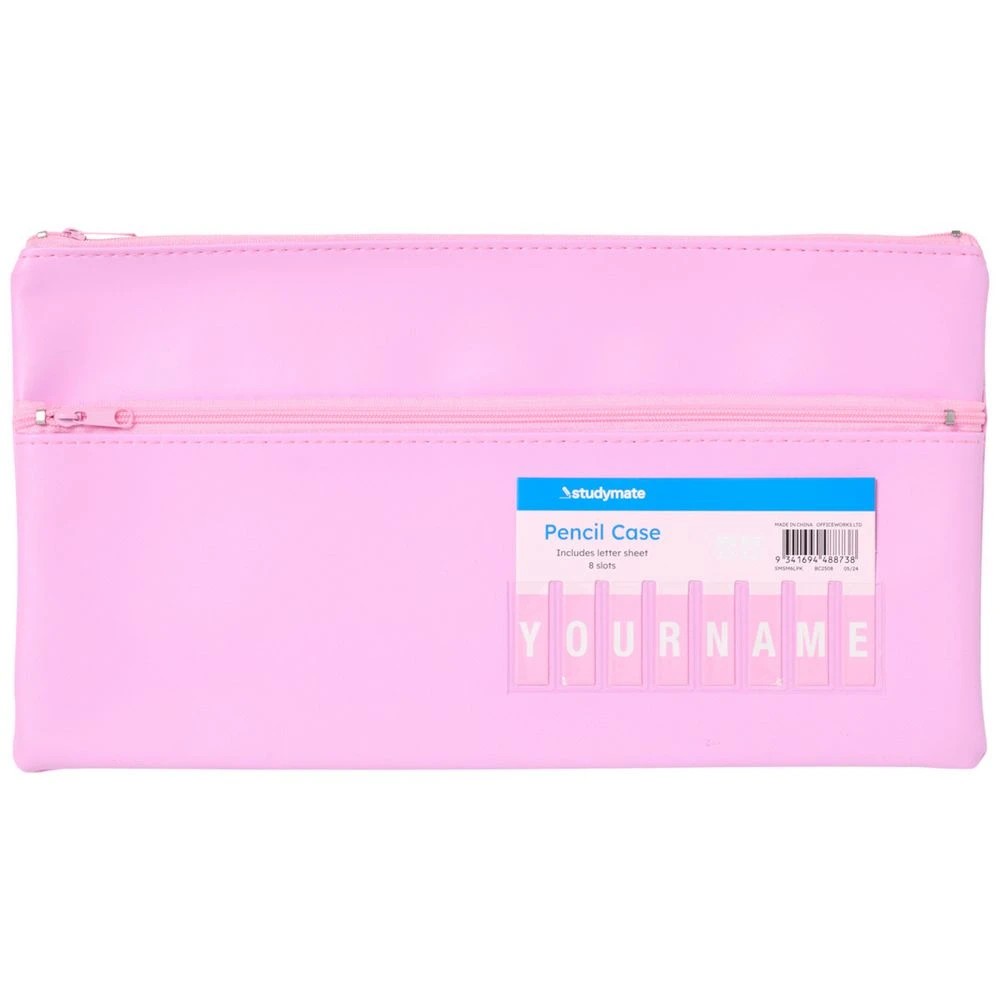 1 Studymate Twin Zip Name Pencil Case Large Light Pink, 1 of 5