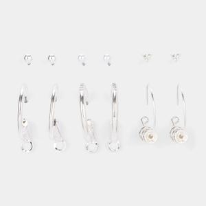 6 Pack Fine Rhondal Earrings - Silver Tone