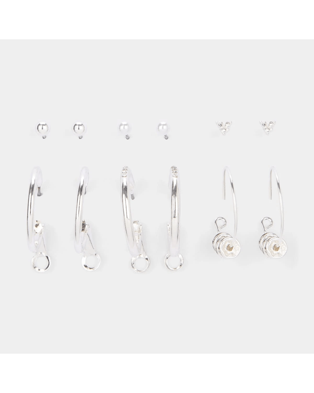 6 Pack Fine Rhondal Earrings - Silver 