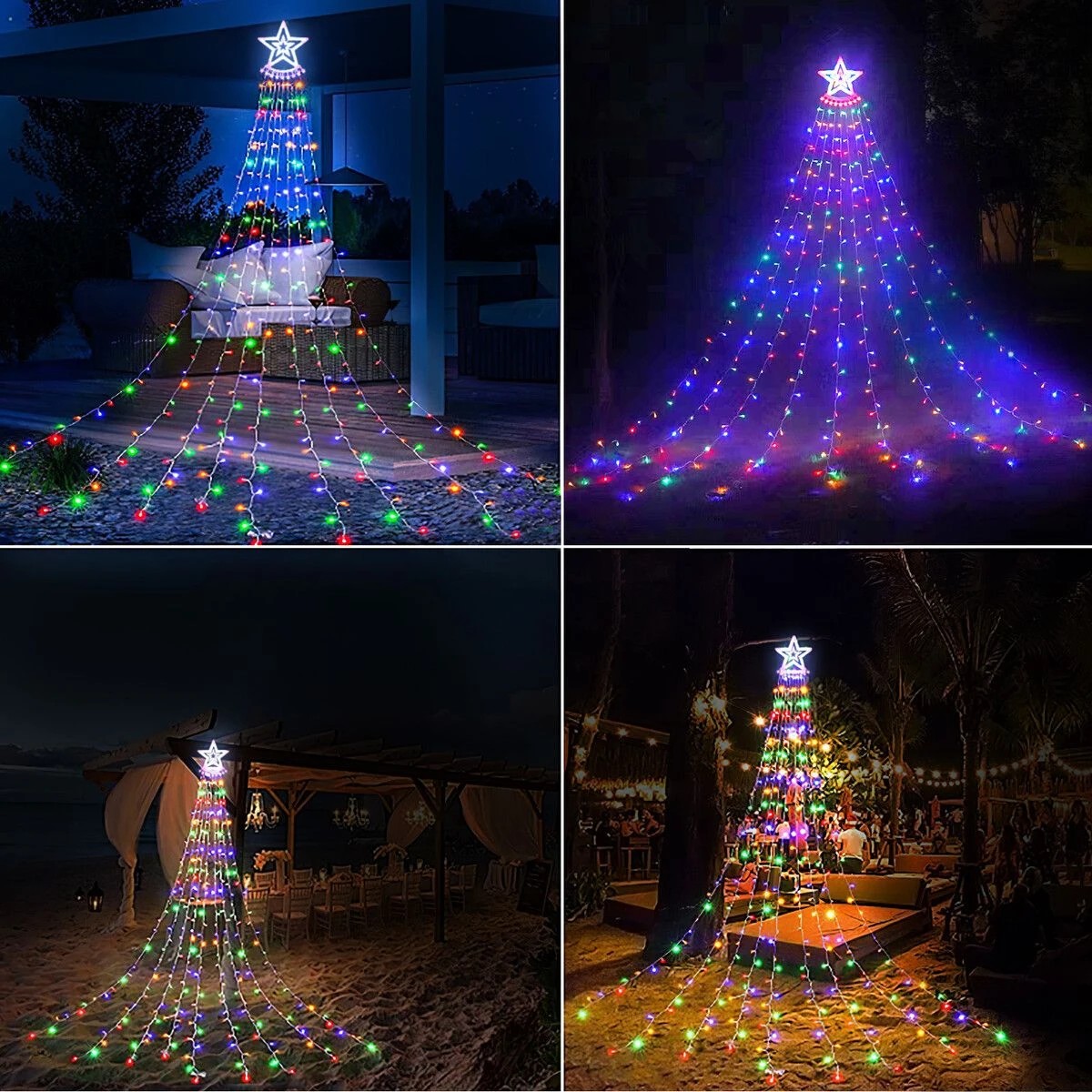 2 AUSWAY Solar LED String Light Fairy Waterfall Christmas Tree Decoration, 2 of 4