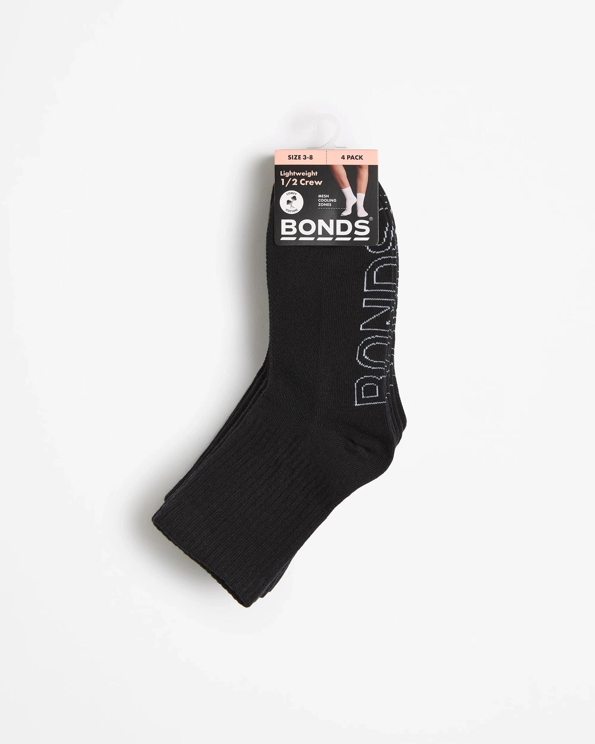 3 Logo Lightweight Crew Socks 4 Pack - Bonds BLACK, 3 of 3