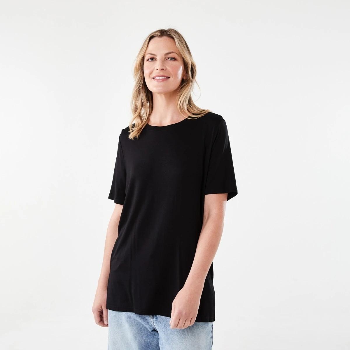 1 Short Sleeve Stepped Hem Tunic BLACK, 1 of 6