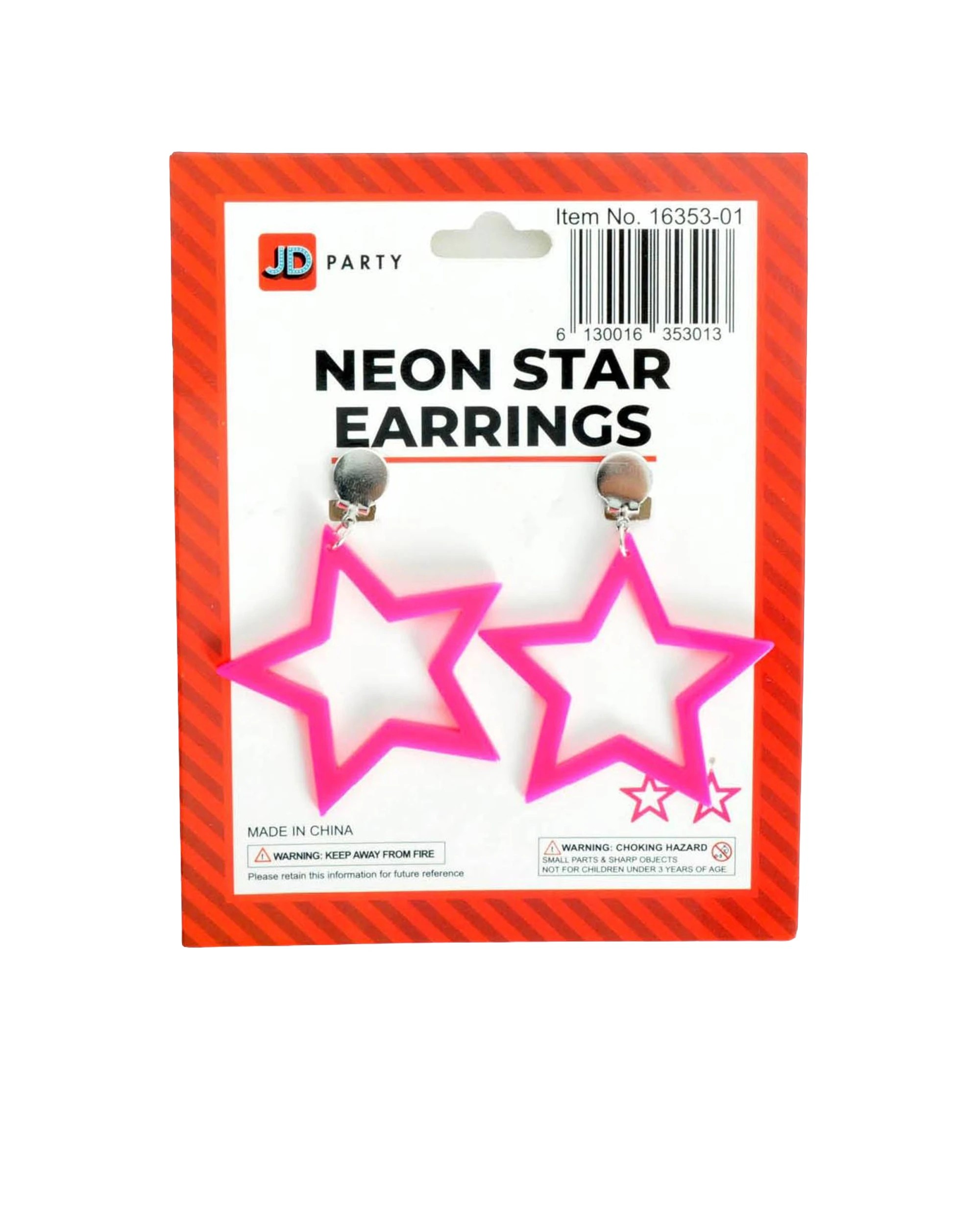 1 JD Party Clip On Star Earrings Neon Party Costume Accessory - Pink, 1 of 1