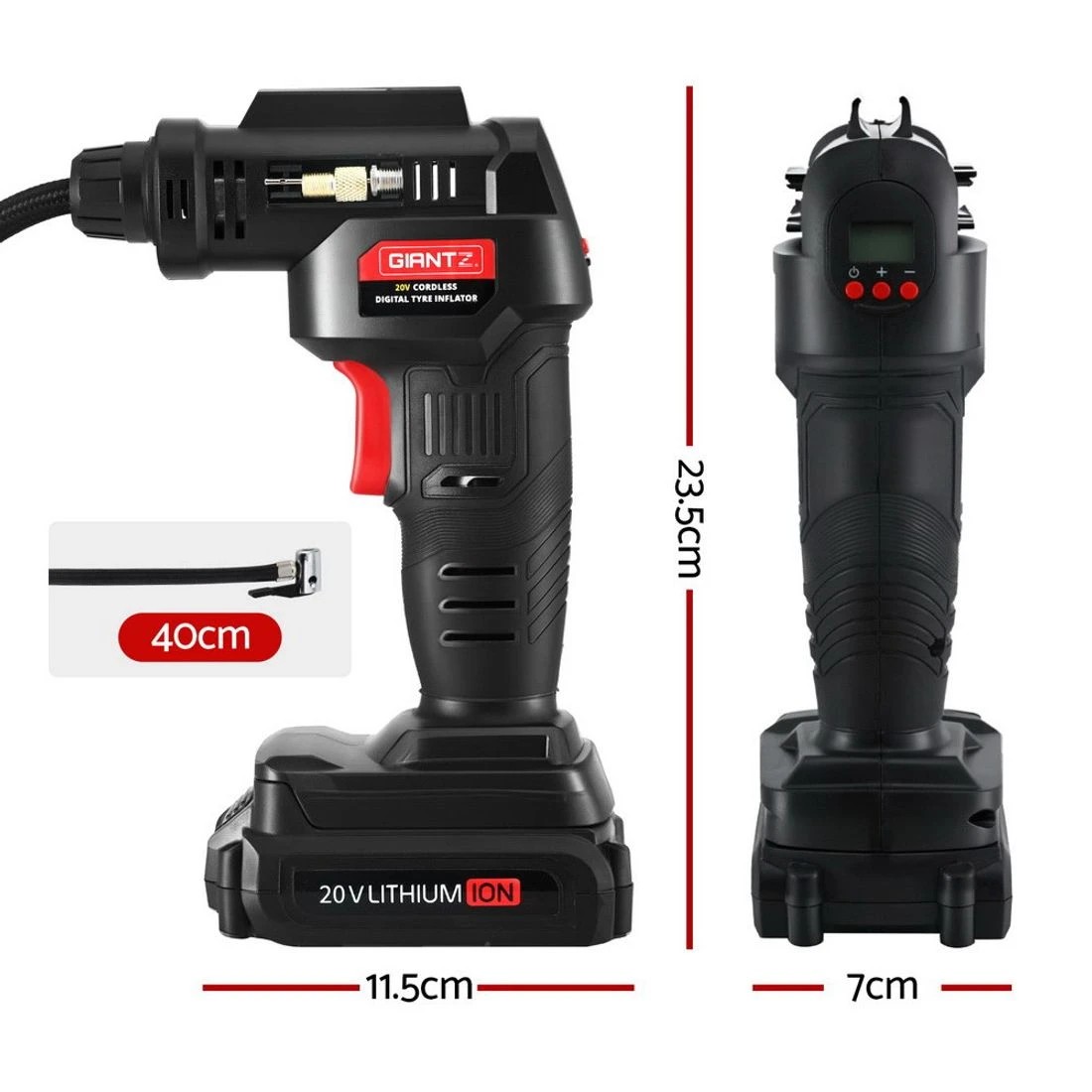 2 Giantz Cordless Tyre Inflator Portable Air Compressor Pump 20V 120PSI Digital LED - Black, 2 of 6