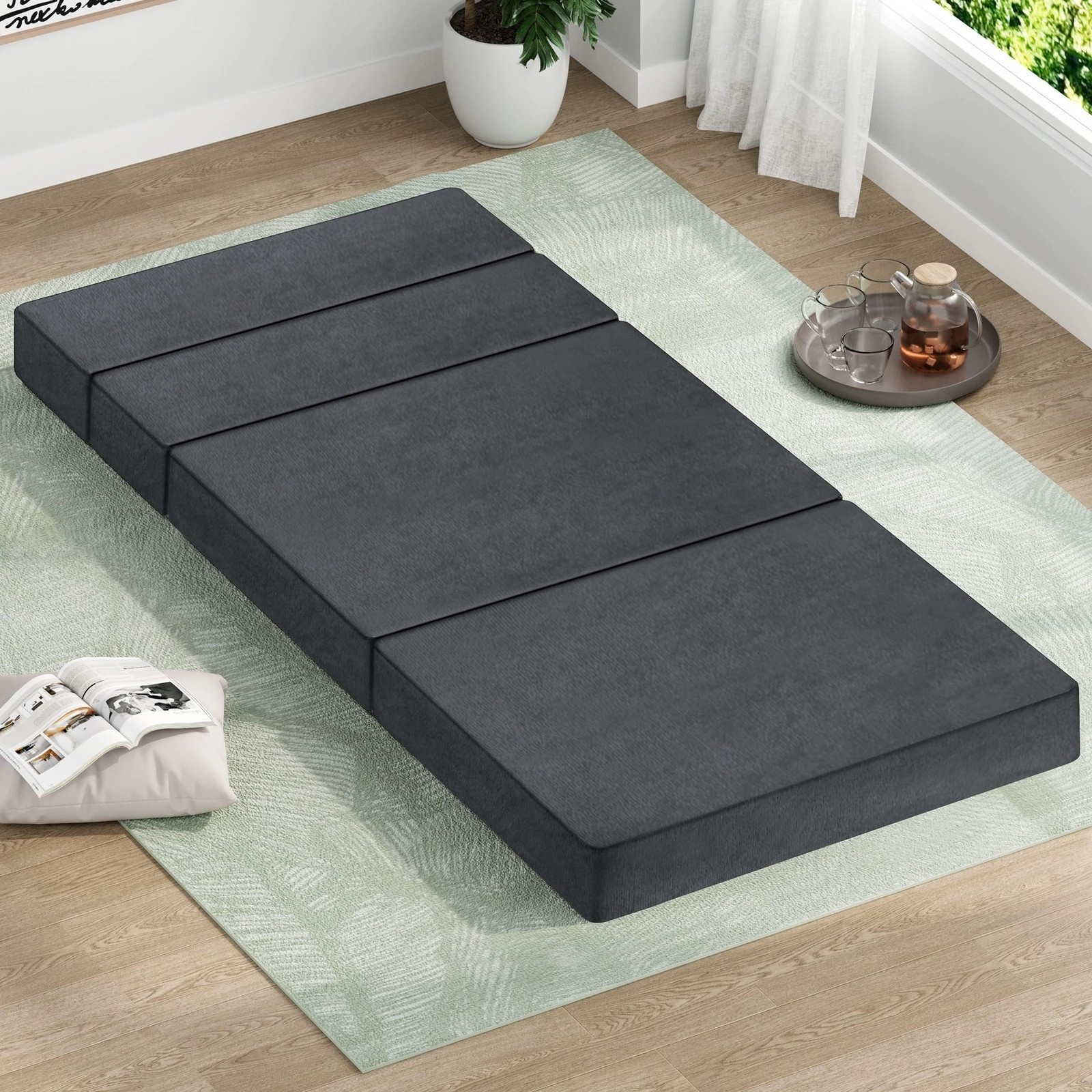 2 Starry Eucalypt Foldable Mattress Folding Foam Portable 90X200CM - Grey, 2 of 4