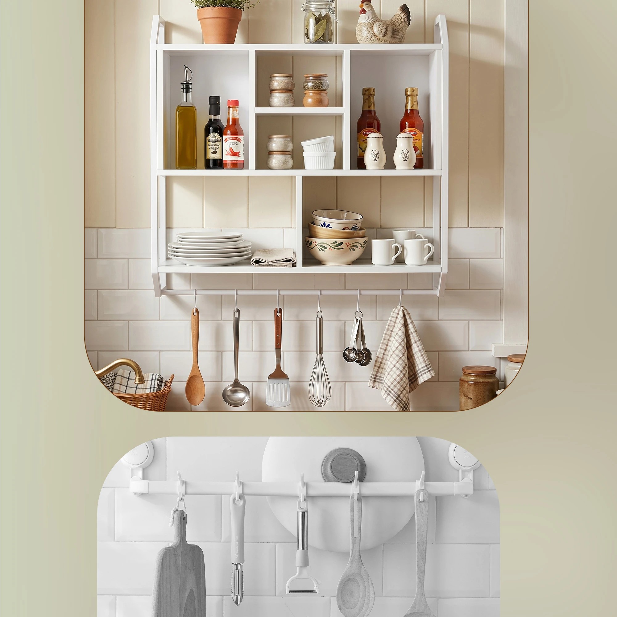 8 Artiss Floating Wall Shelf 6 Hooks Wall Mounted Storage Cubby Rack 73.5x74CM - White, 8 of 8