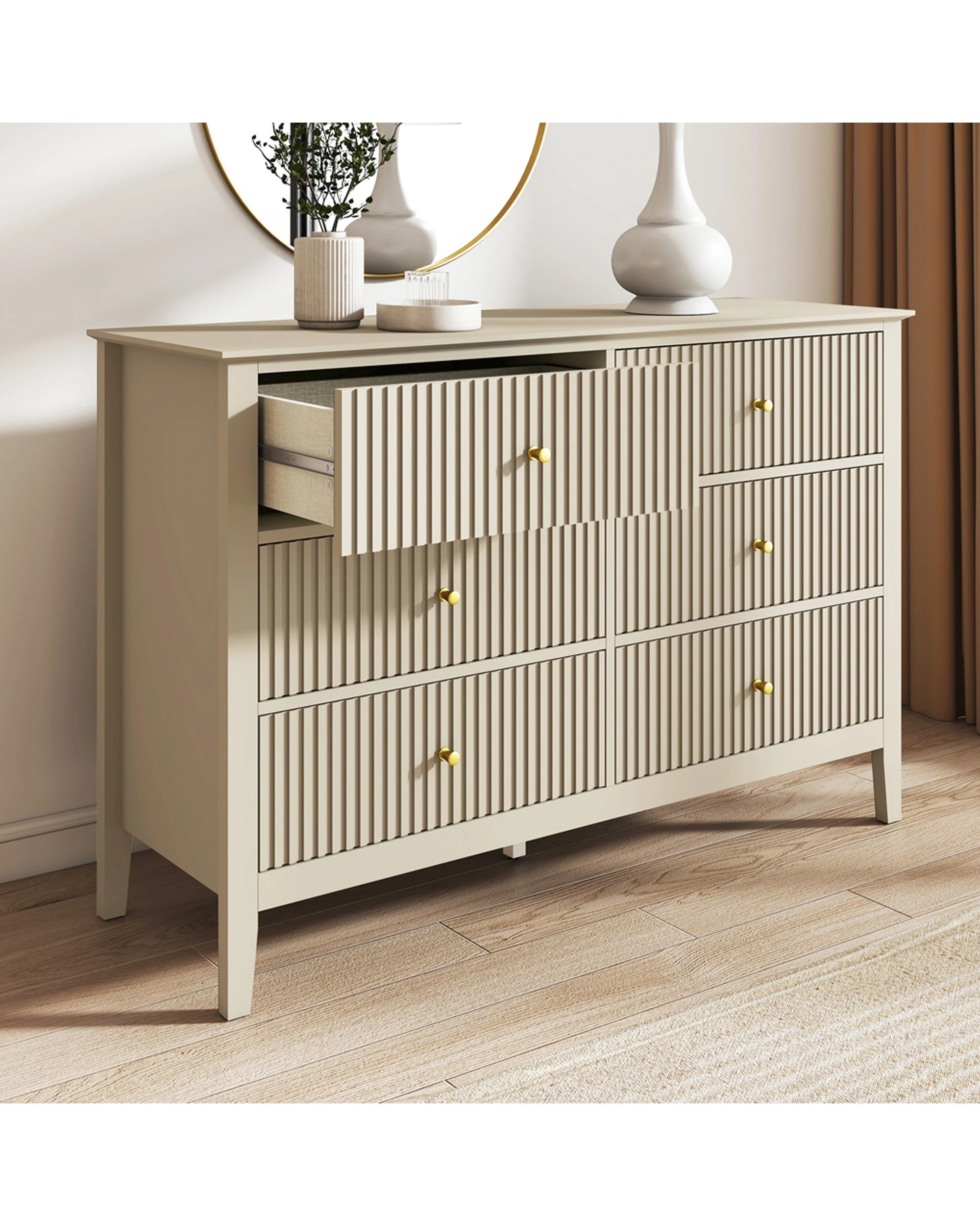 6 Alpine Bay Zara Fluted 6 Drawer Chest Stone High Quality MDF - Beige, 6 of 9