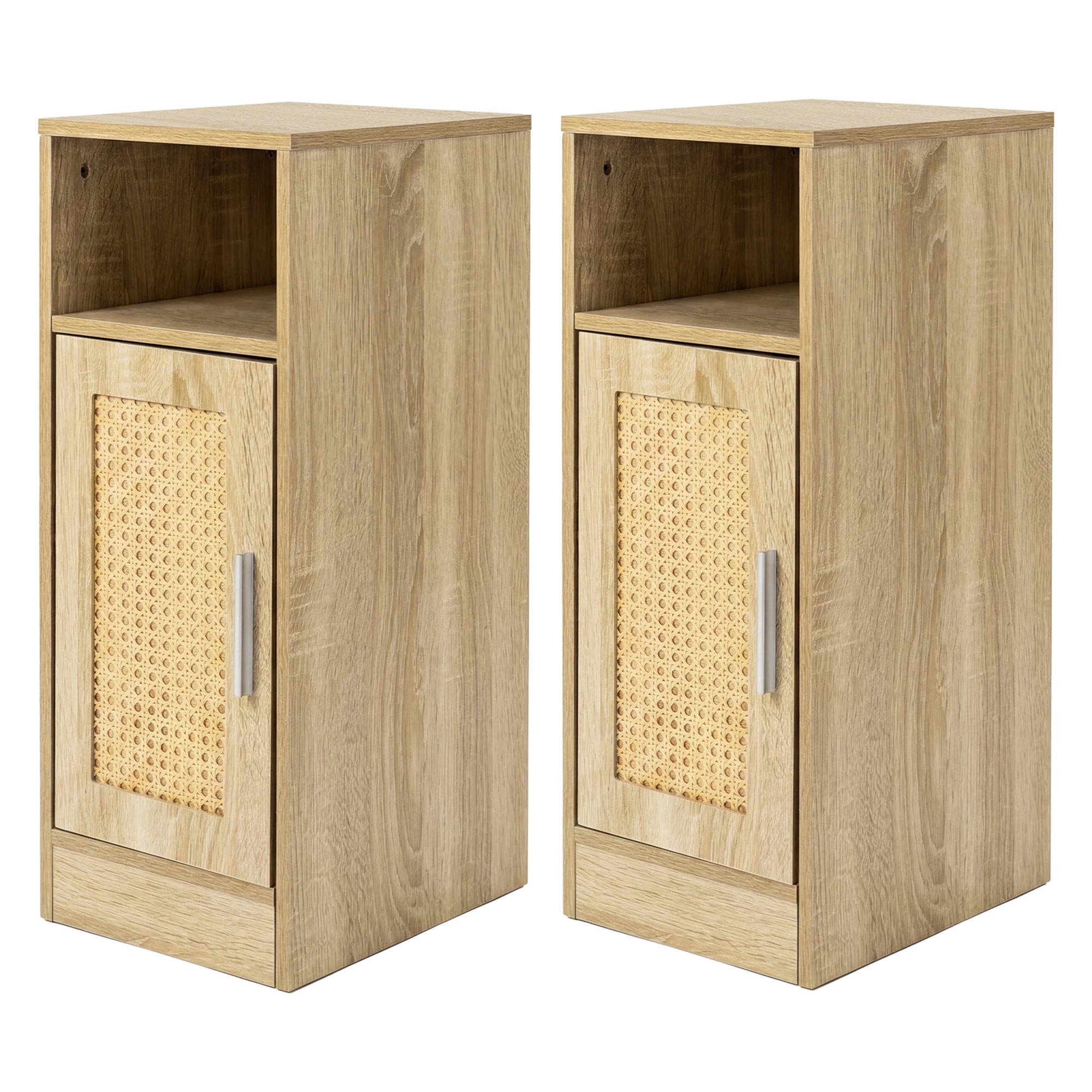 1 Levede Narrow Bedside Table 2 Pcs with Storage Boho Rattan Wood, 1 of 7