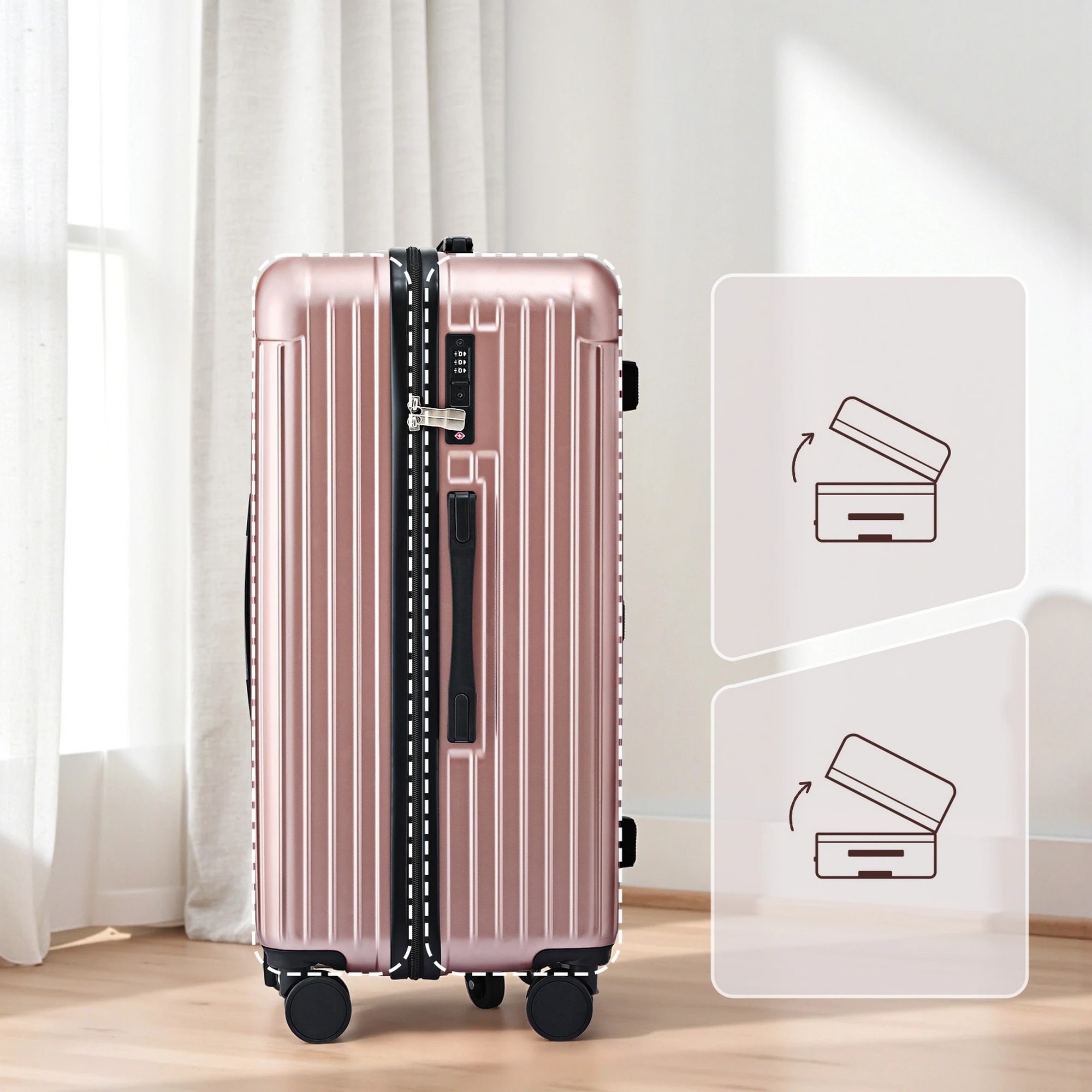 3 Wanderlite 28" Trunk Luggage Suitcase Travel 5 Wheels Type-C Port TSA Rose - Orange, 3 of 8