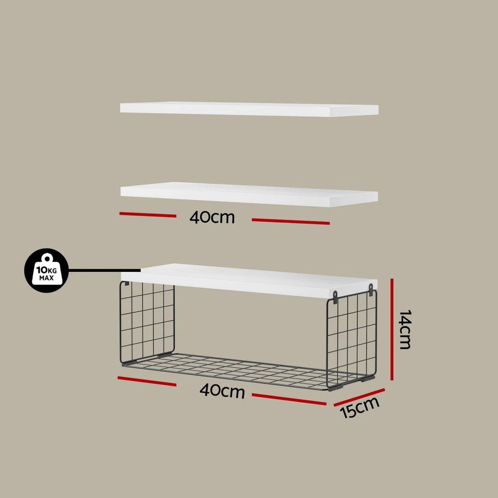 2 Artiss Floating Wall Shelf Set of 3 - White, 2 of 6