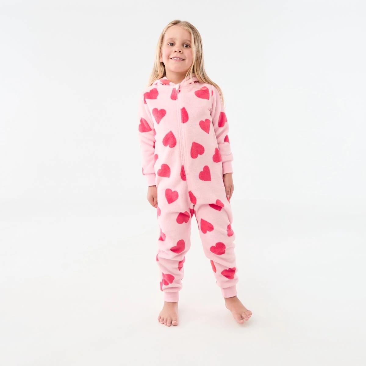 1 Novelty Fluffy All-In-One Sleepsuit Pnk Hearts, 1 of 8