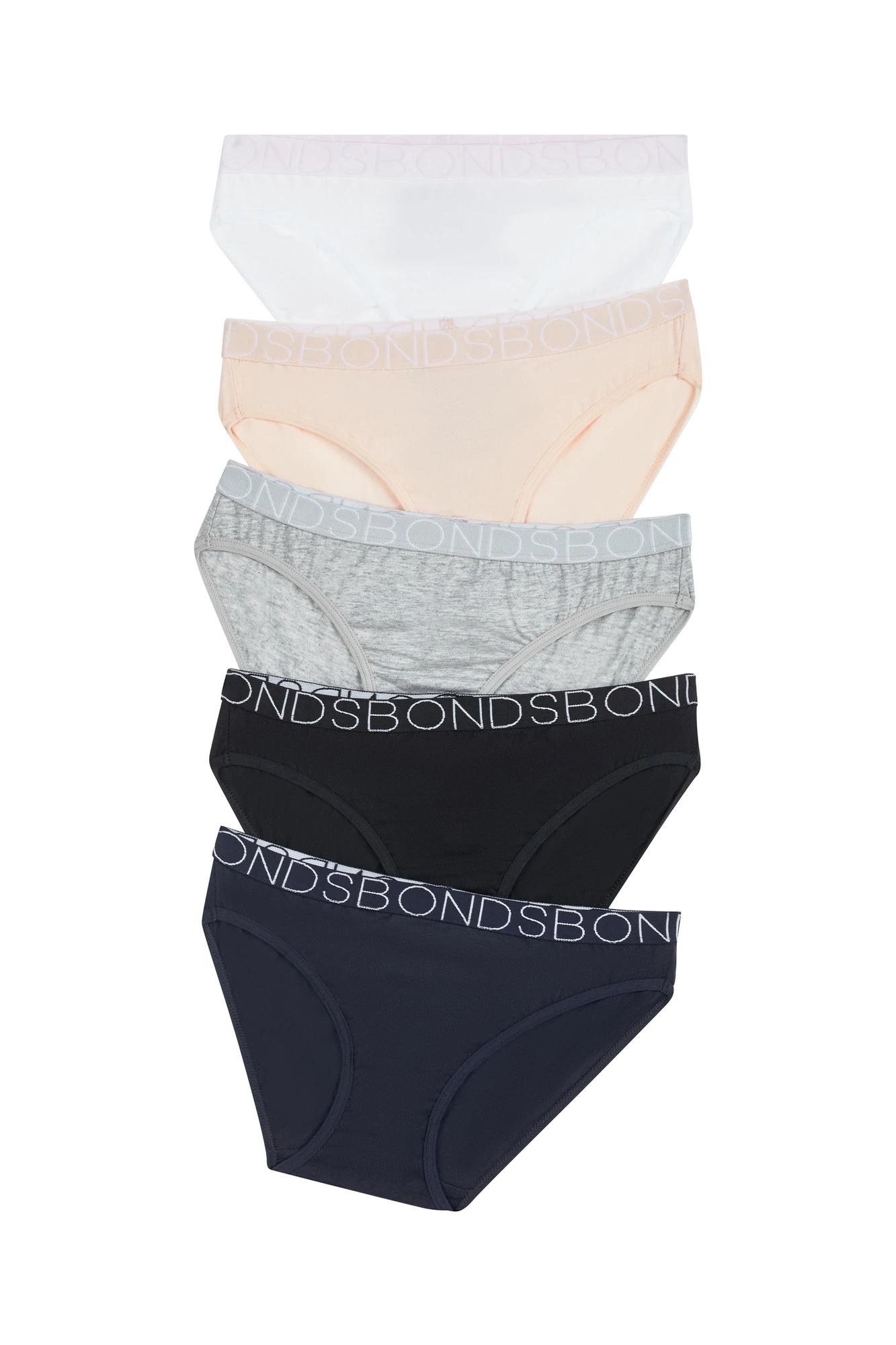 1 Bonds Girls Bikini Briefs - 5 Pack - Pink UWCE5A_A36 NUDE BLACK GREY WHITE, 1 of 2