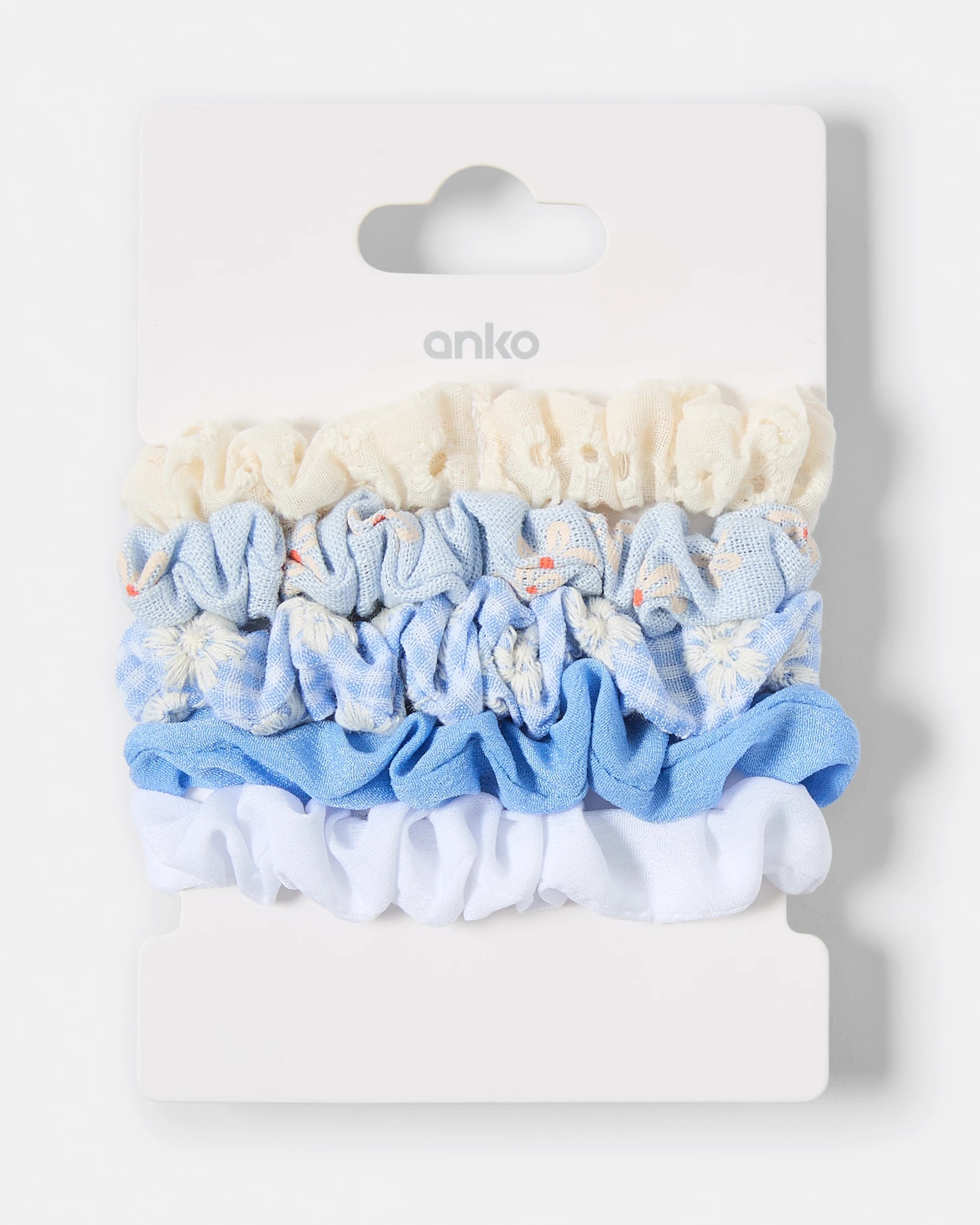 5 5 Pack Mini Broderie Hair Scrunchies, 5 of 5