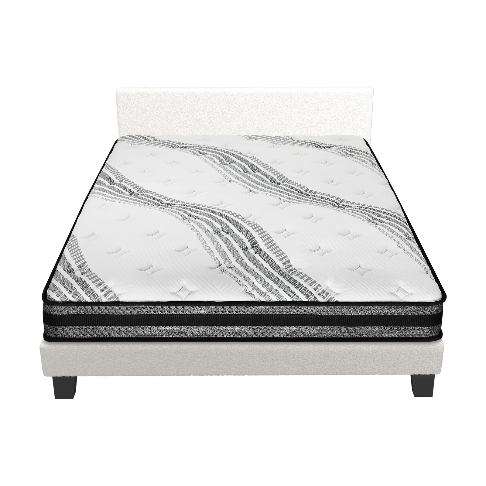 8 Oikiture Bed Frame with Queen Size Mattress Set Boucle Fabric VANK - White, 8 of 8