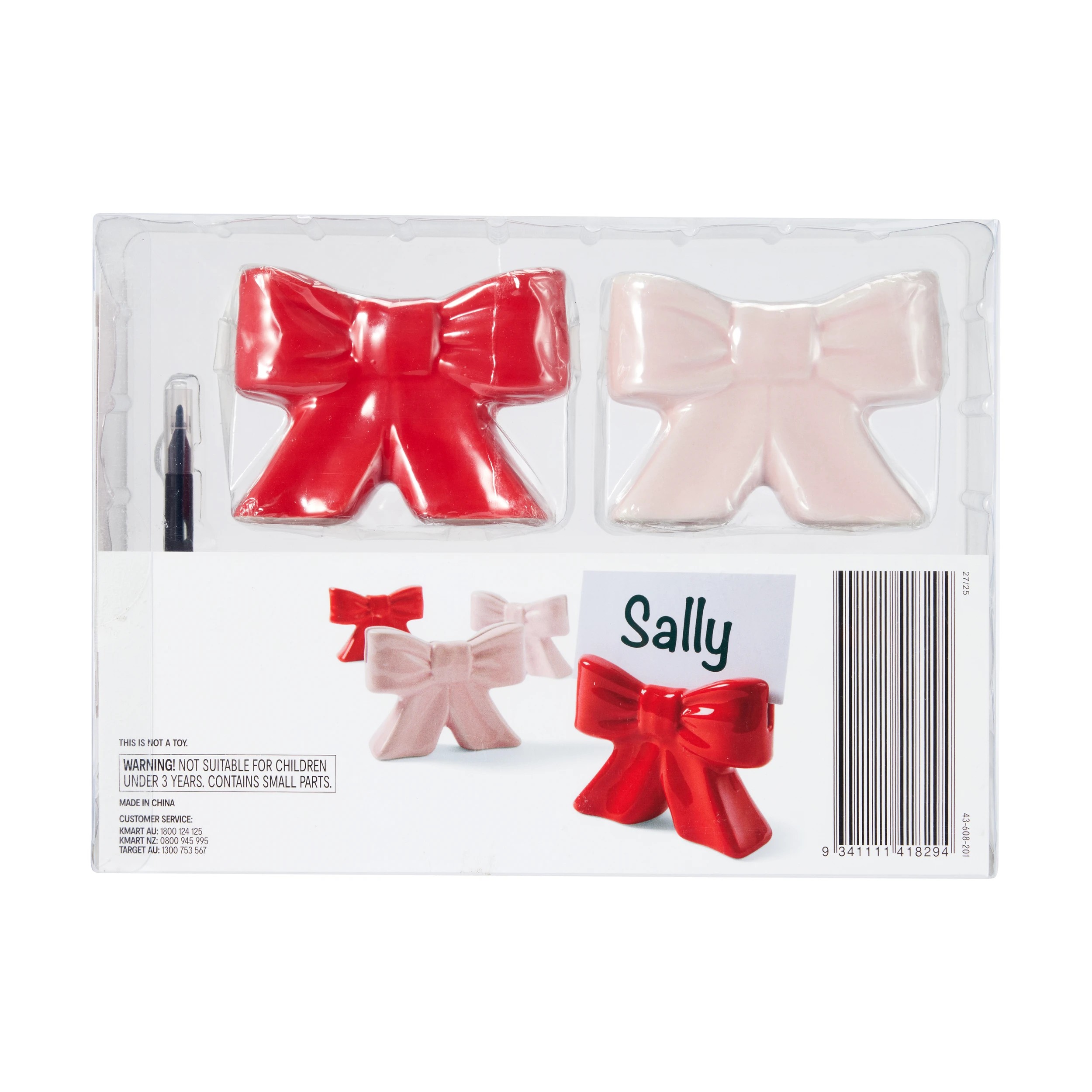 9 4 Pack Pink and Red Ceramic Bow Placecard Holders, 9 of 9