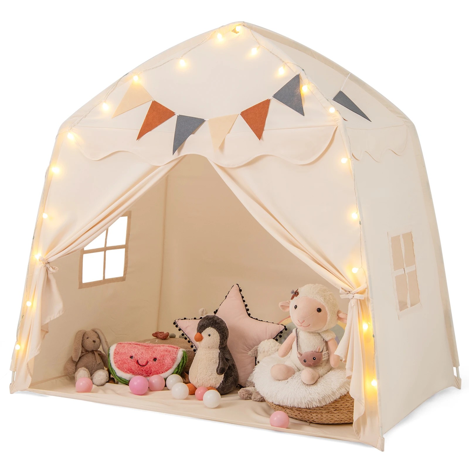 1 Costway Kids Teepee Playhouse Play Tent w/Lights & USB, 1 of 5
