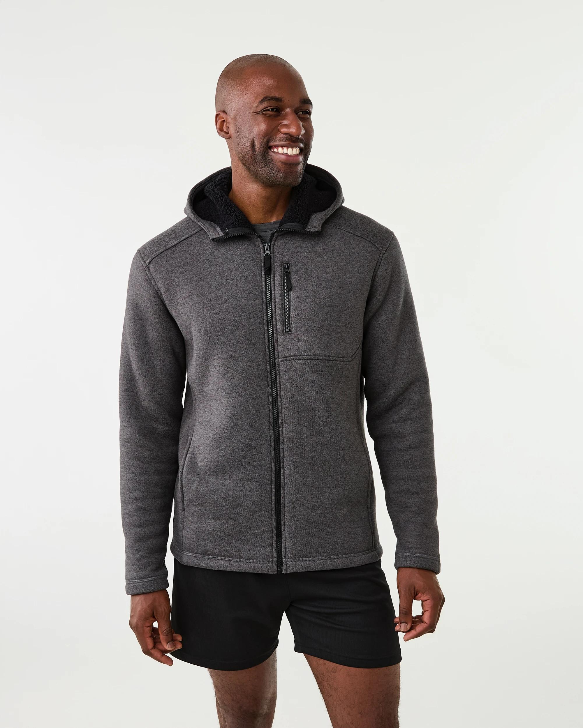 2 Active Mens Knit Sherpa Jacket Char Marle, 2 of 8