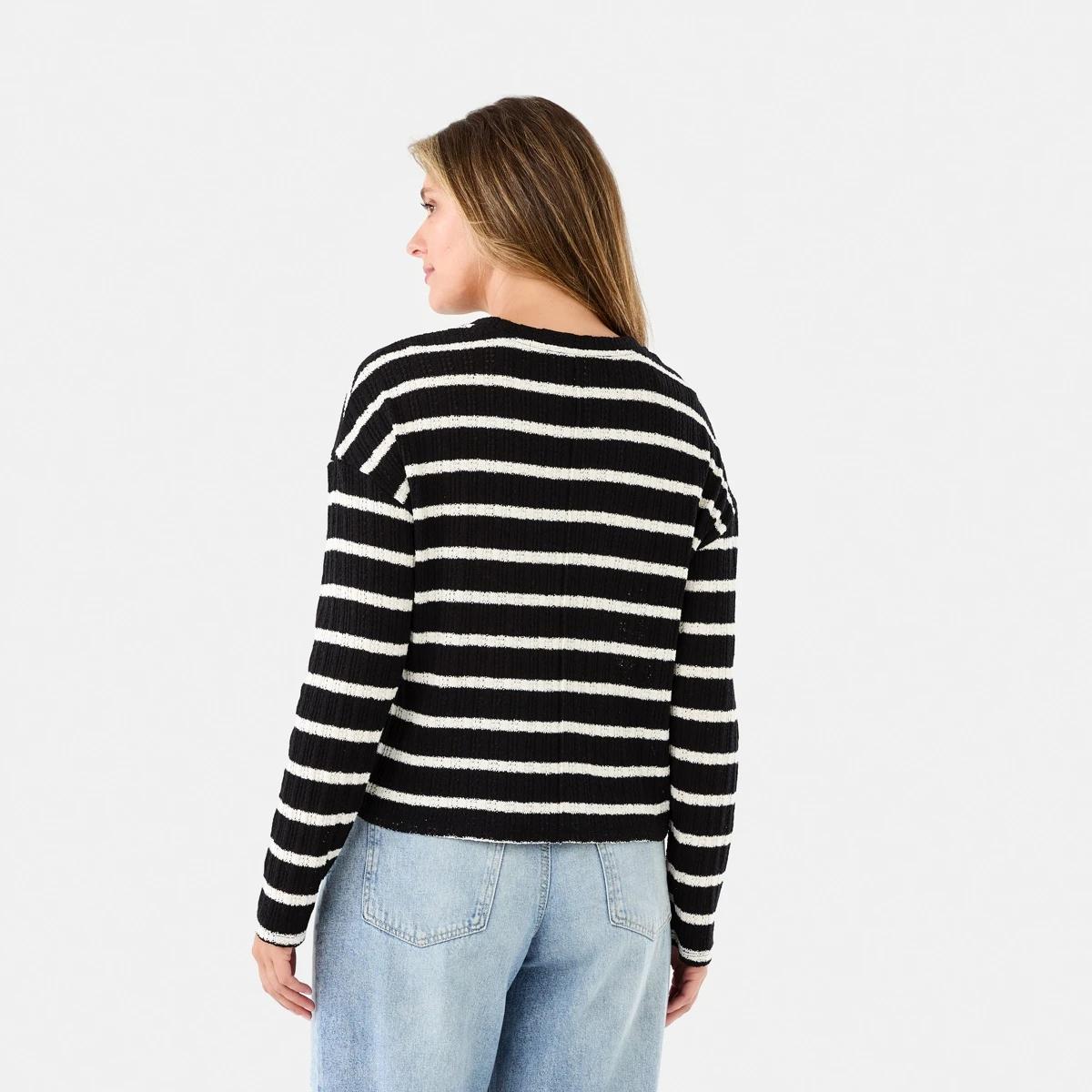 3 Long Sleeve Textured Top Black Strp, 3 of 7