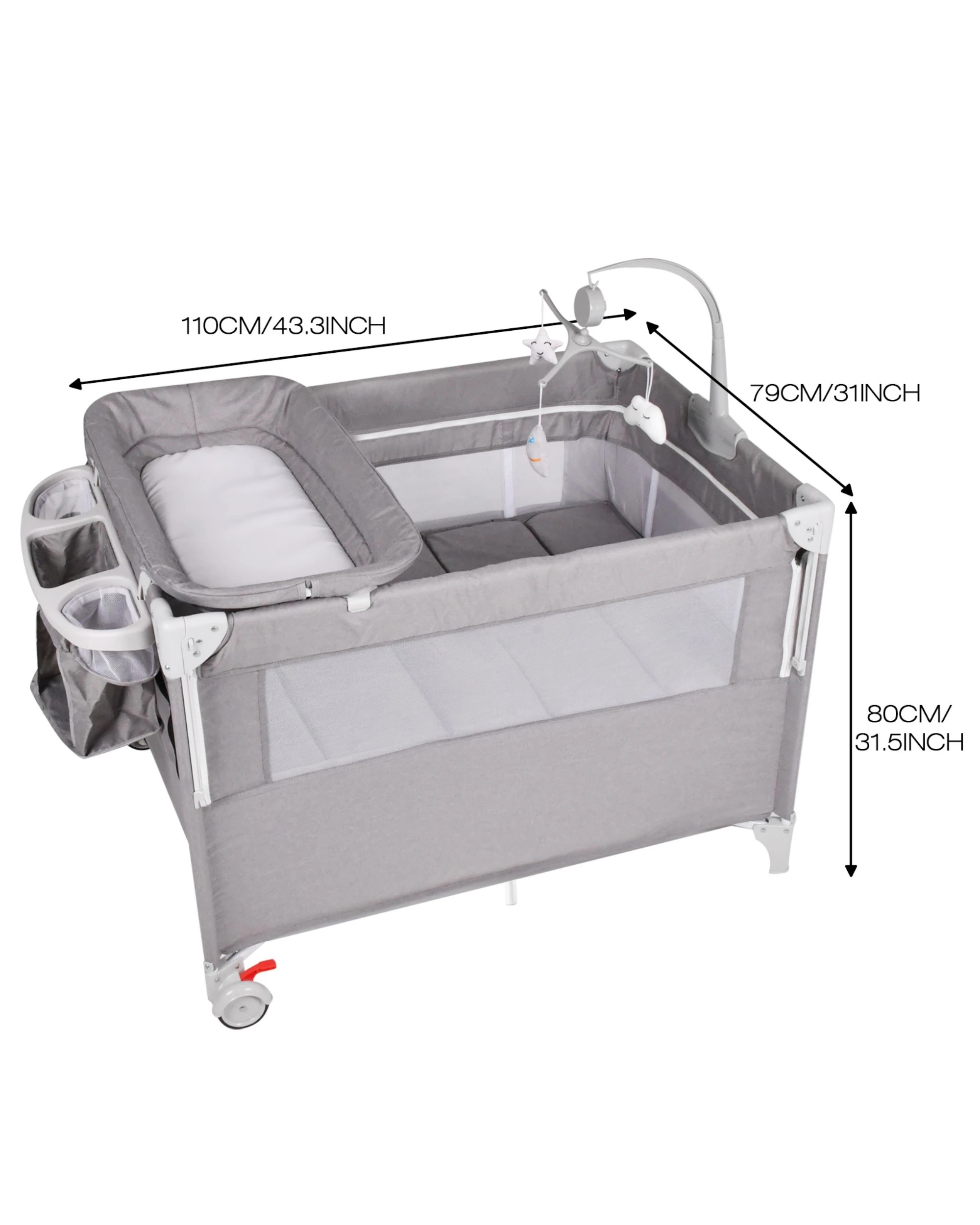 10 Advwin Foldable Baby Portacot with Diaper Changer Bedside Crib with Mattress Bassinet Playard with Musical Bell Hanging, 10 of 10