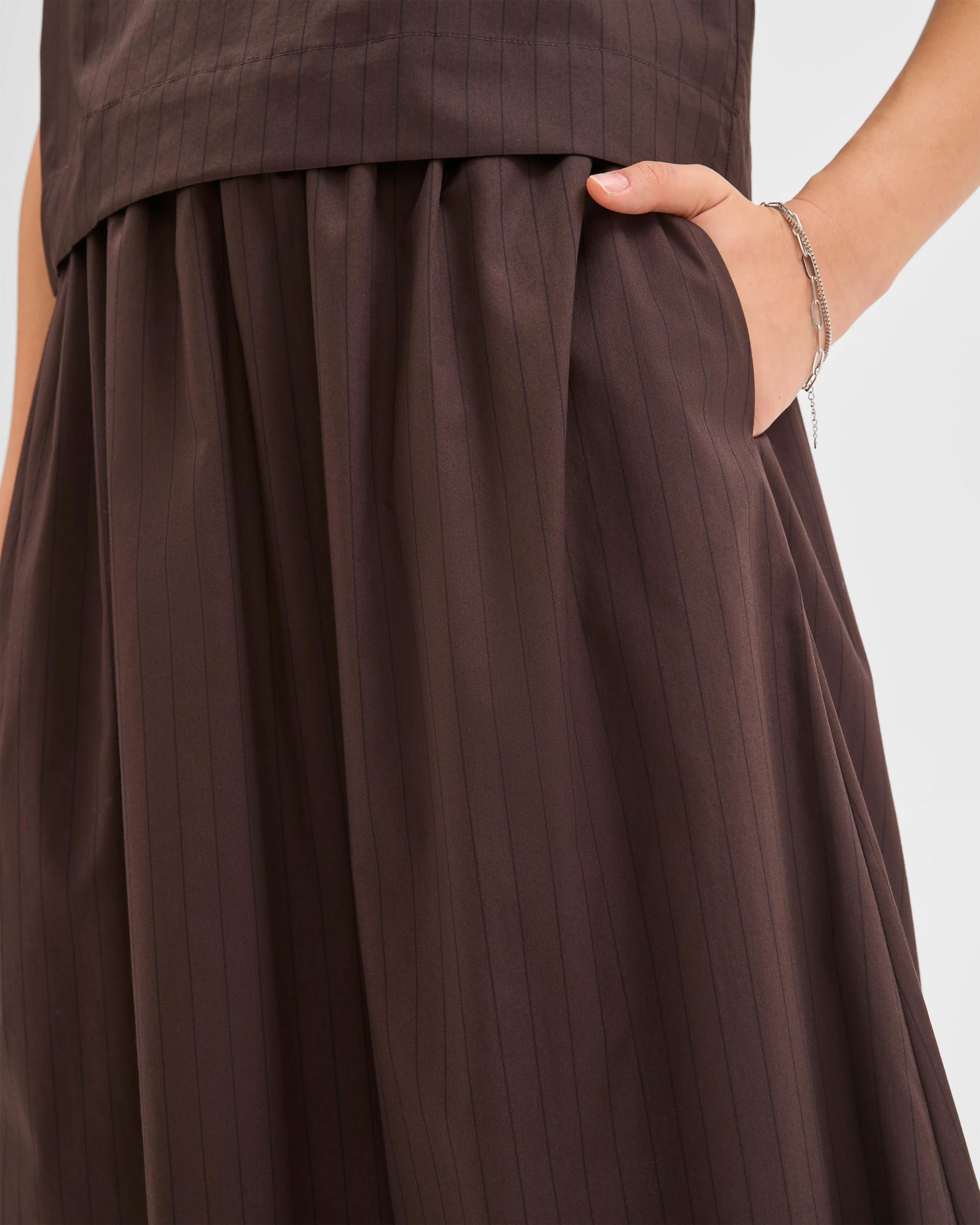 5 Preview Australian Cotton Elasticated Waist Skirt CHOCOLATE STRIPE, 5 of 6