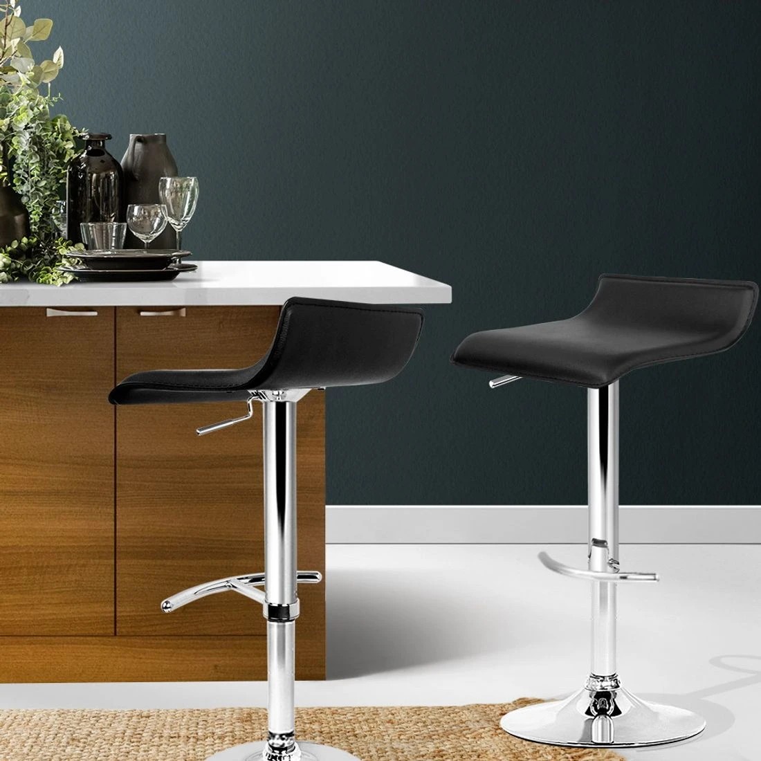 6 Artiss 2x Bar Stools Adjustable Gas Lift Chairs - Black, 6 of 8