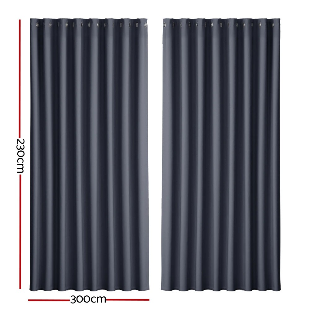 2 Artiss 2X Blockout Curtains Eyelet 300x230cm - Charcoal, 2 of 5