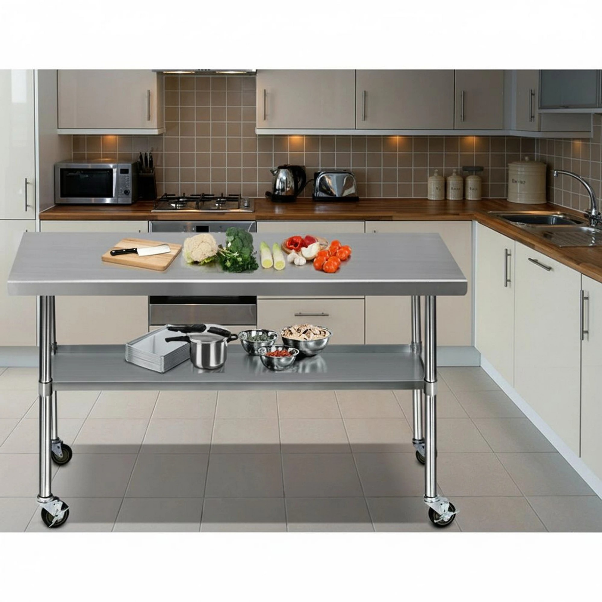 6 Cefito Stainless Steel Kitchen Bench with Wheels - Multi, 6 of 8