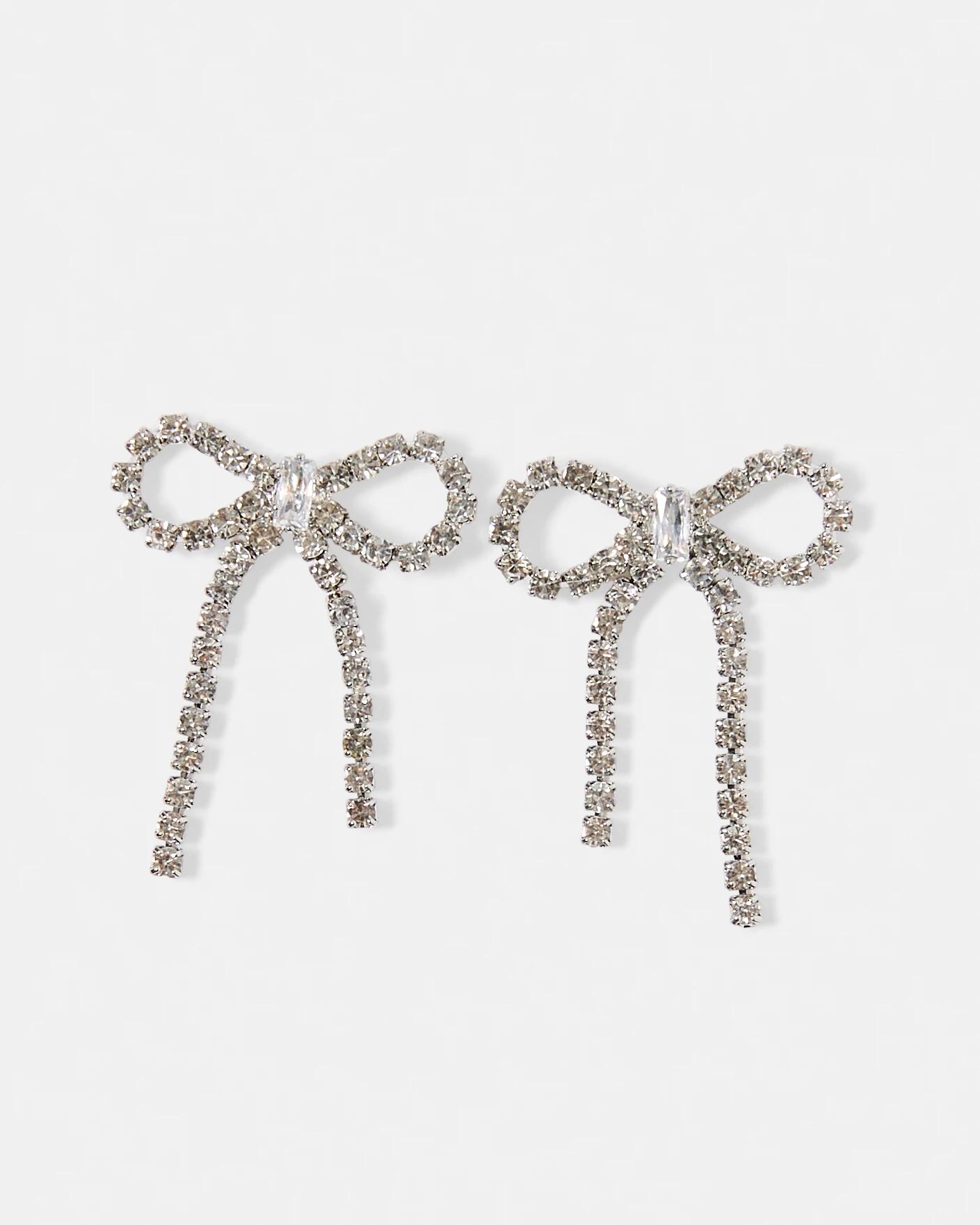 1 Studded Bow Earrings - Silver Tone SILVER, 1 of 5