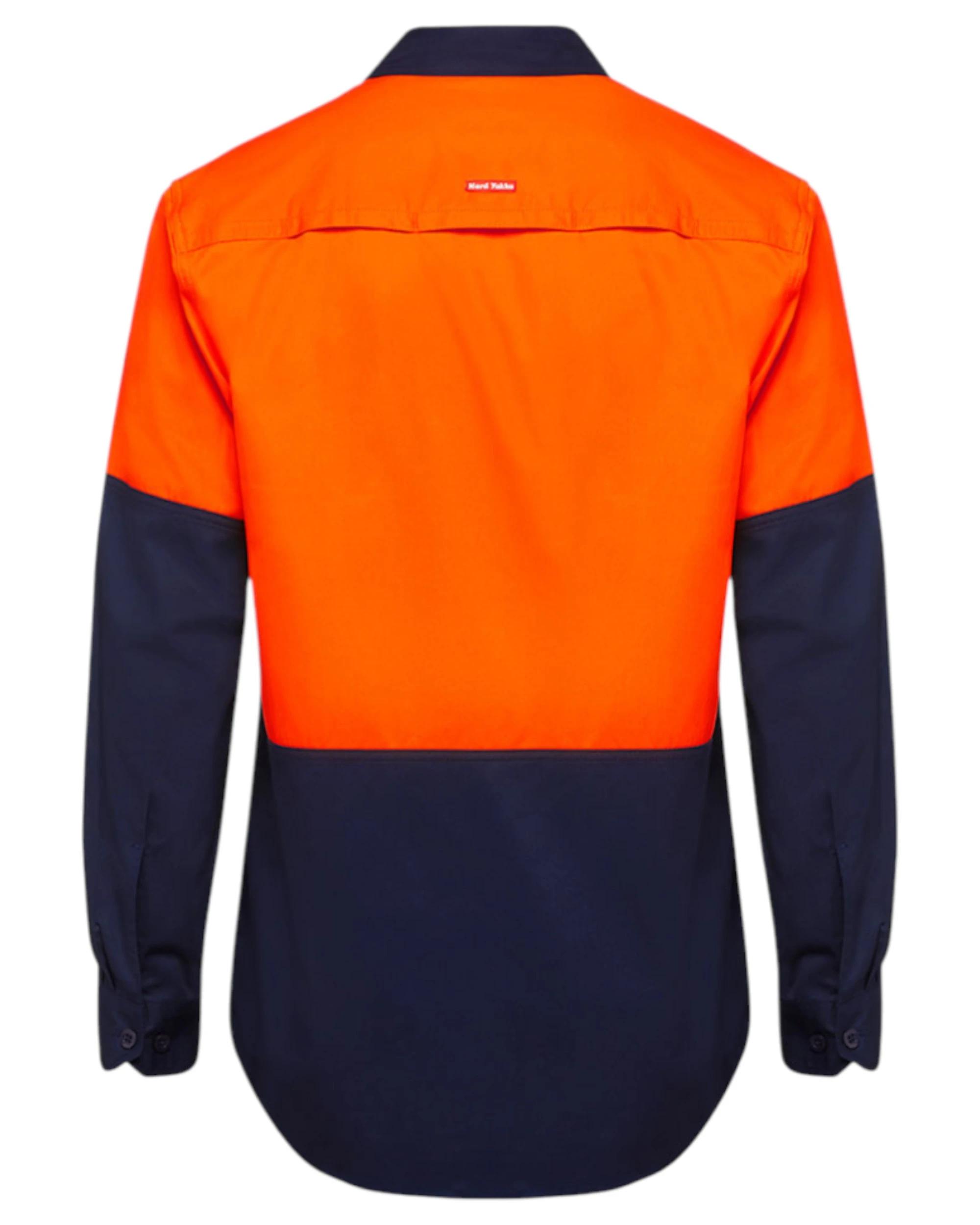 2 Hard Yakka 3 Pack Basic 2 Tone Long Sleeve Vented Drill Shirt Orange/navy, 2 of 6