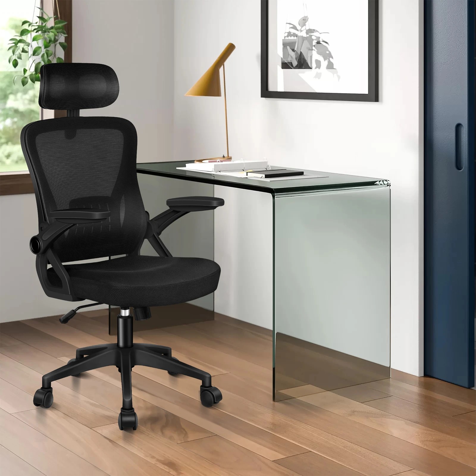 2 Alfordson Mesh Office Chair Executive Fabric Seat Tilt Gaming Racing Computer - Black, 2 of 10