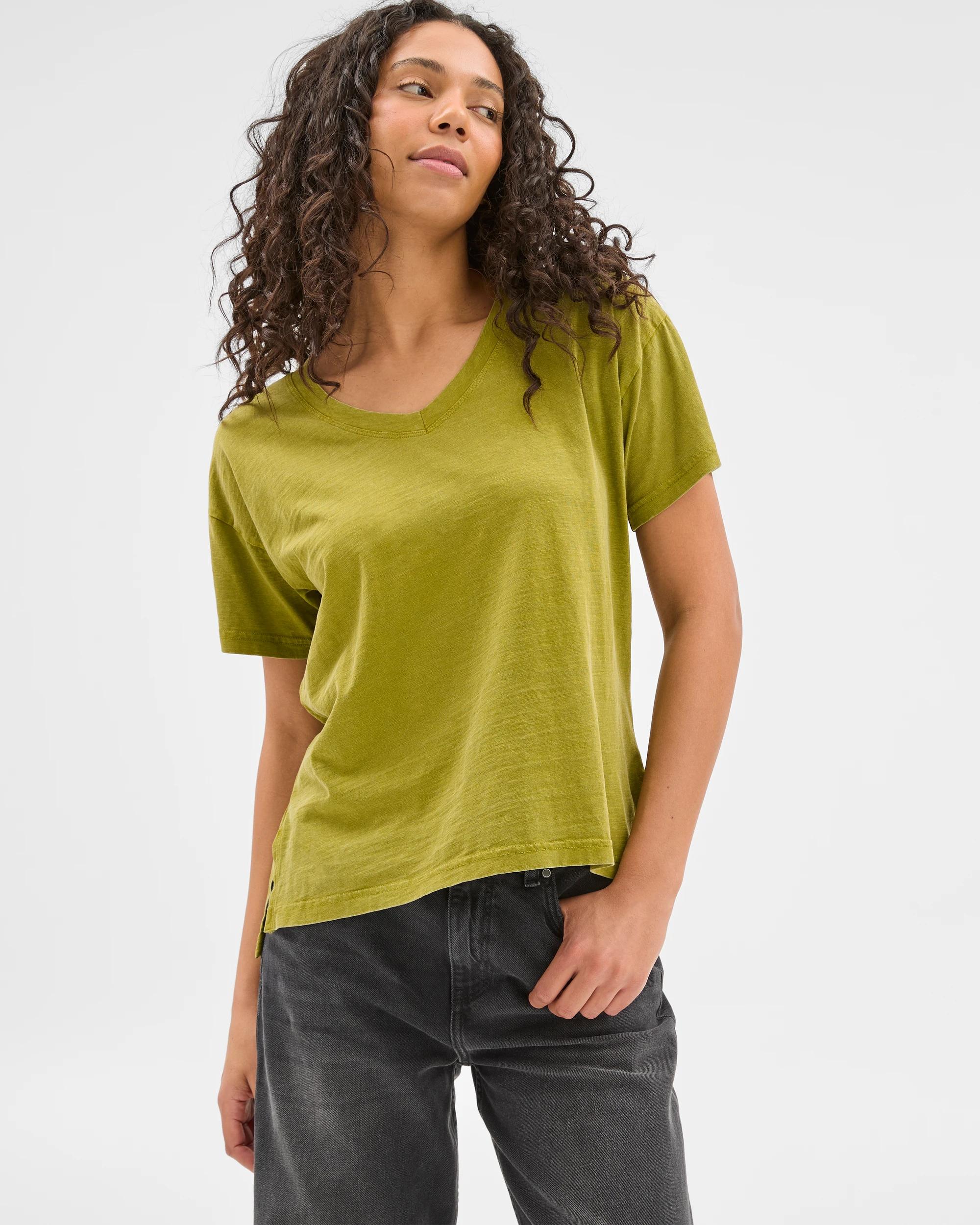 1 Target Australian Cotton Relaxed Slub V-Neck T-Shirt Parrot Green, 1 of 6