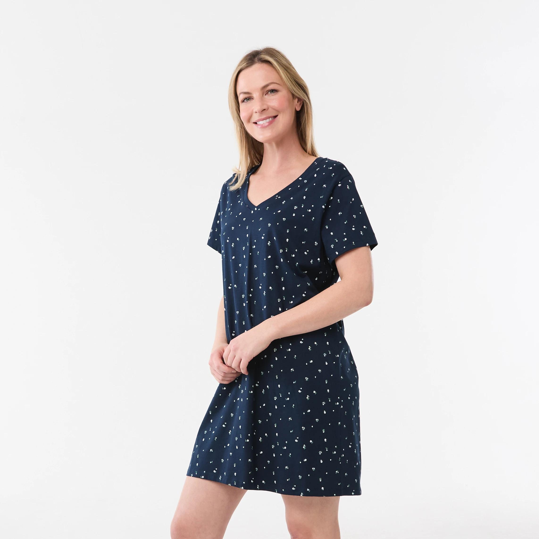 2 Short Sleeve V-Neck Nightie DITSY NAVY BLAZER, 2 of 5