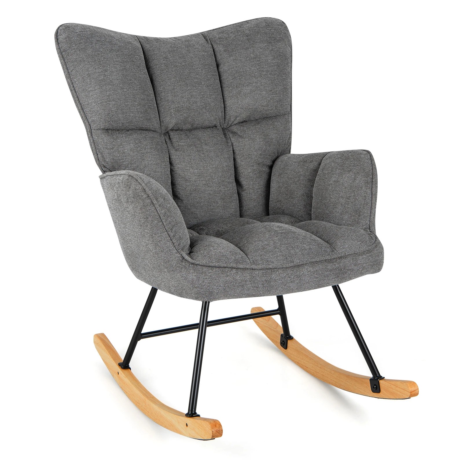 Costway Rocking Chair Modern Linen Nursery Armchair Lounge Sofa Home ...