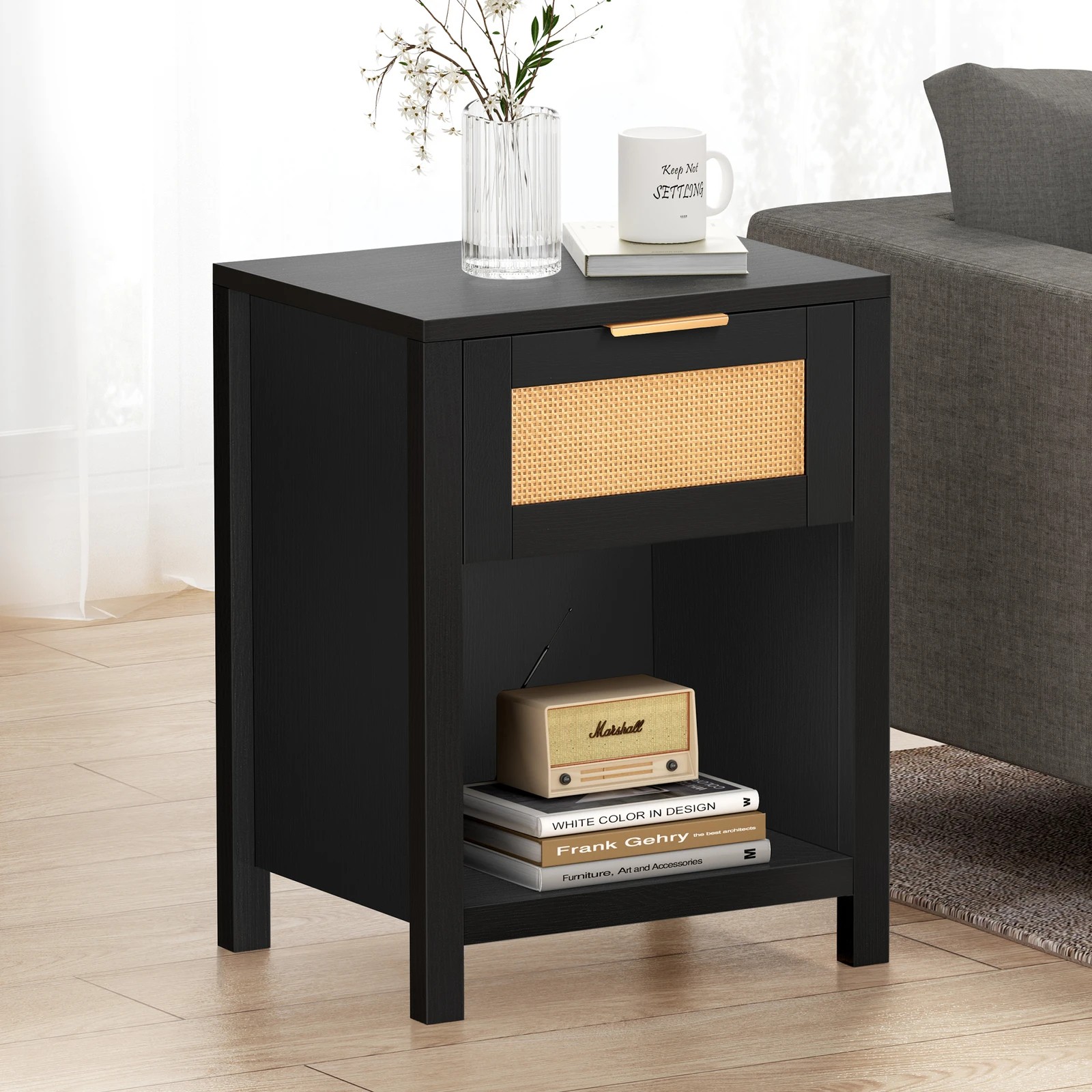 5 Alfordson 2x Bedside Table 1 Drawer Storage Shelf - Black, 5 of 10