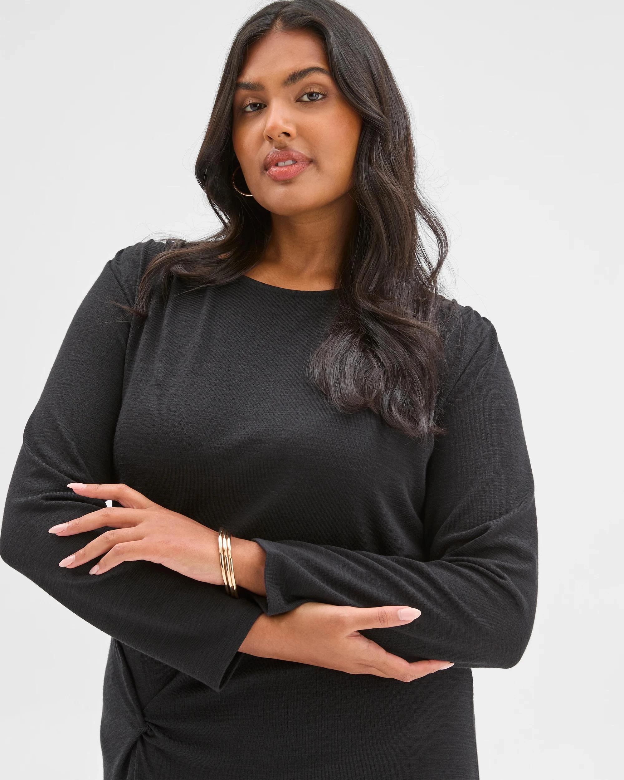 2 Target Curve Plus Size Long Sleeve Drape Knit Top BLACK, 2 of 6