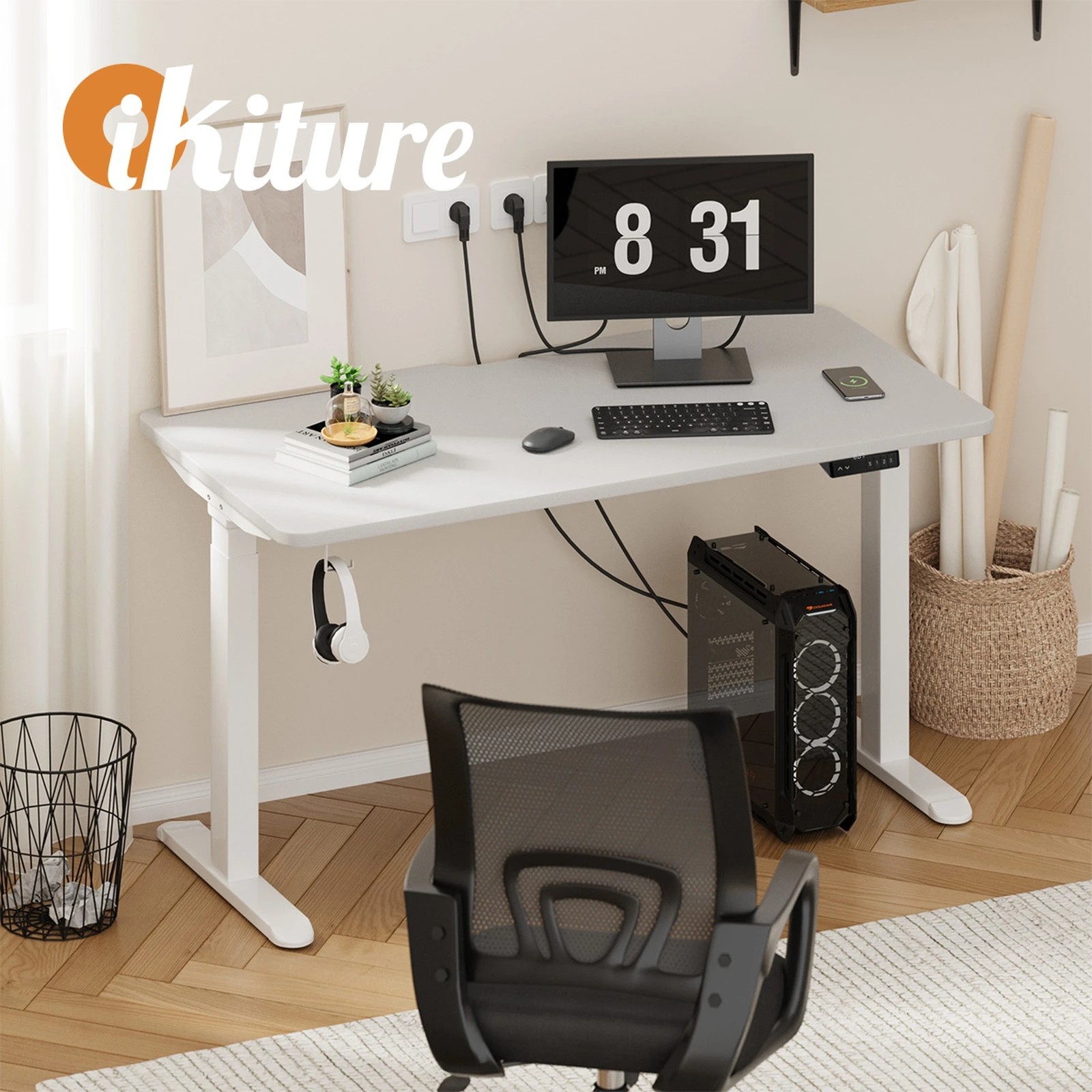 3 Oikiture Electric Standing Desk With Wireless Charging Dual Motor 140cm
 - White, 3 of 4