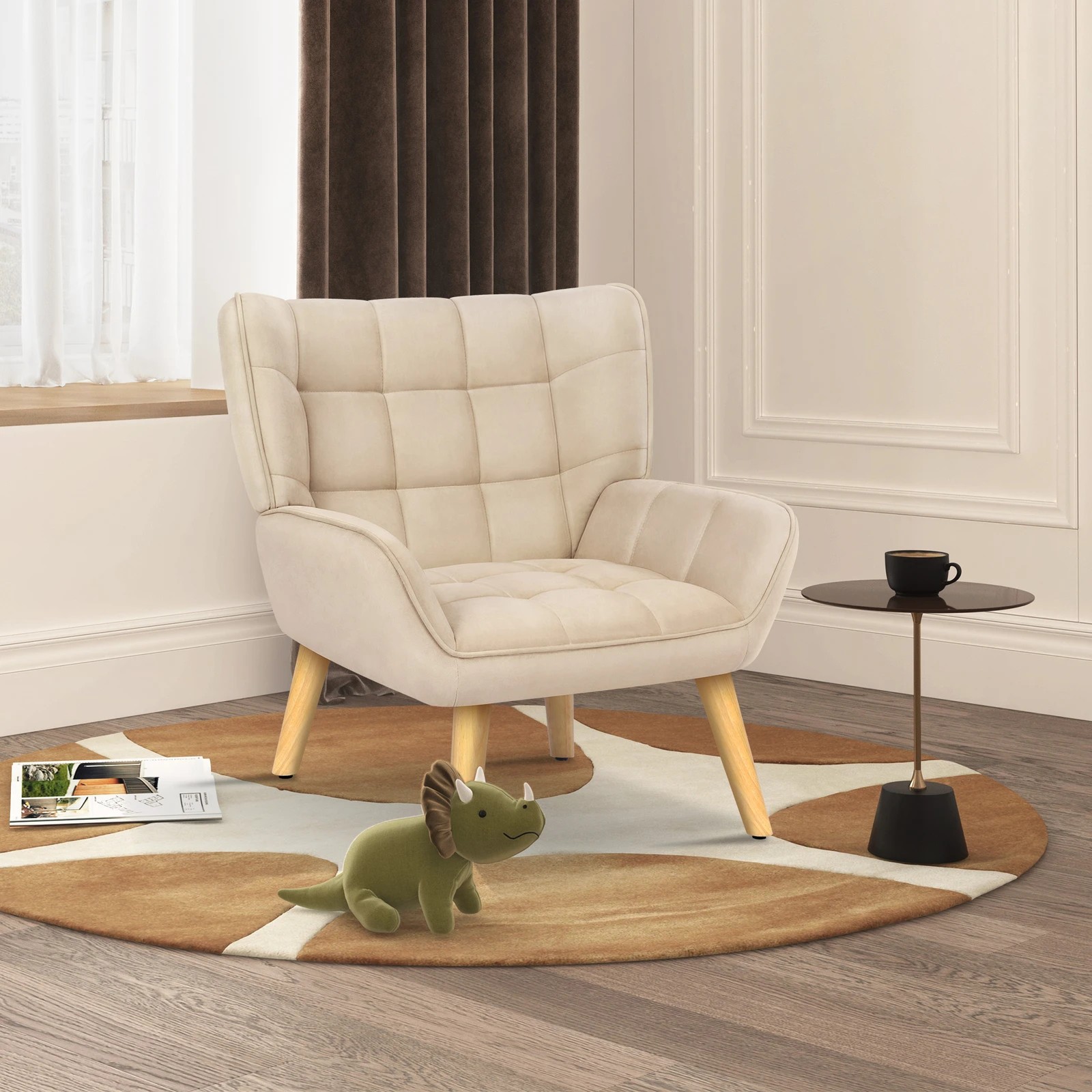 5 Alfordson Armchair Accent Chair Upholstered Lounge Sofa Tub Couch Velvet - Beige, 5 of 9