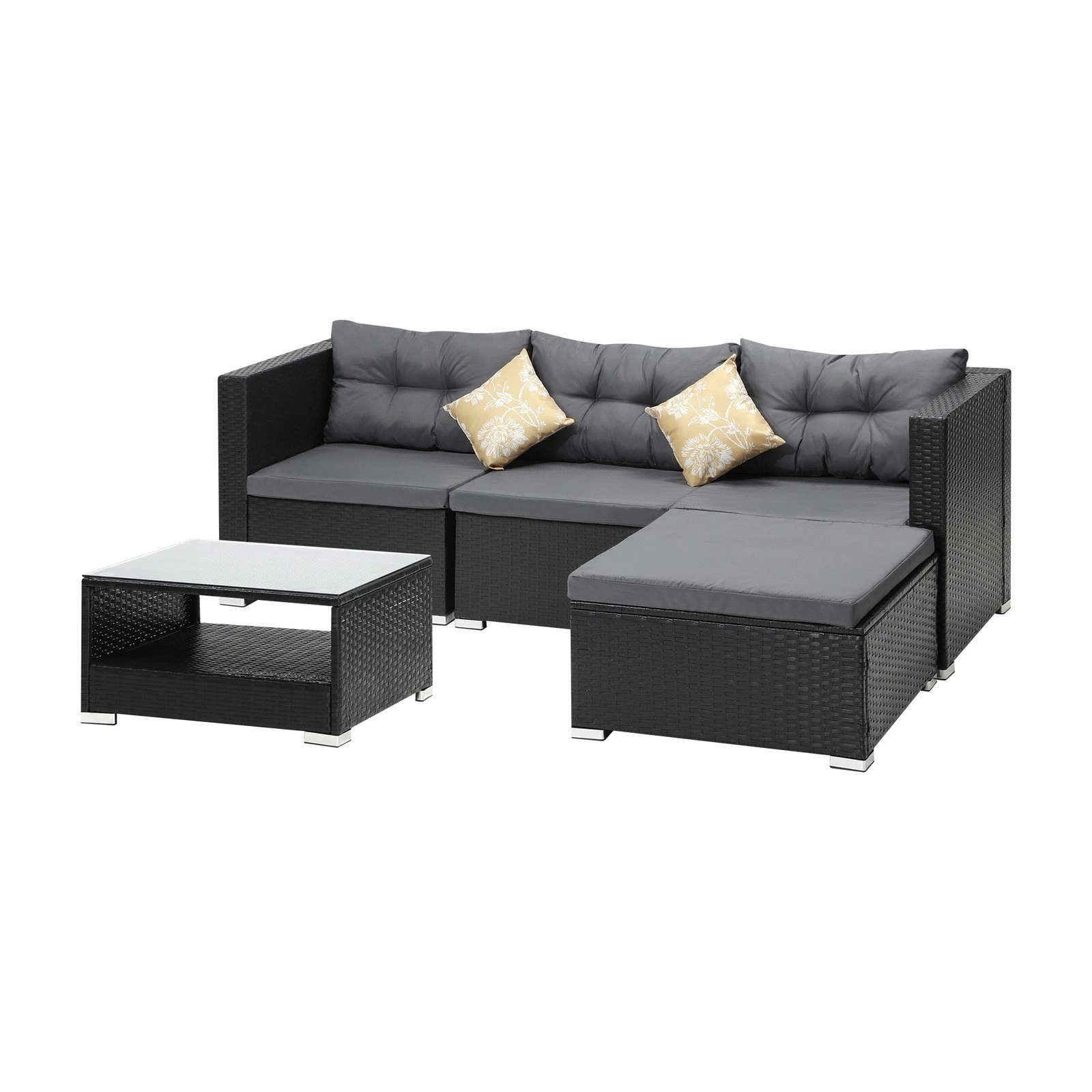 4 Livsip Outdoor Sofa Set 4 Seater Corner Modular Lounge Setting Patio Furniture
 - Black, 4 of 9