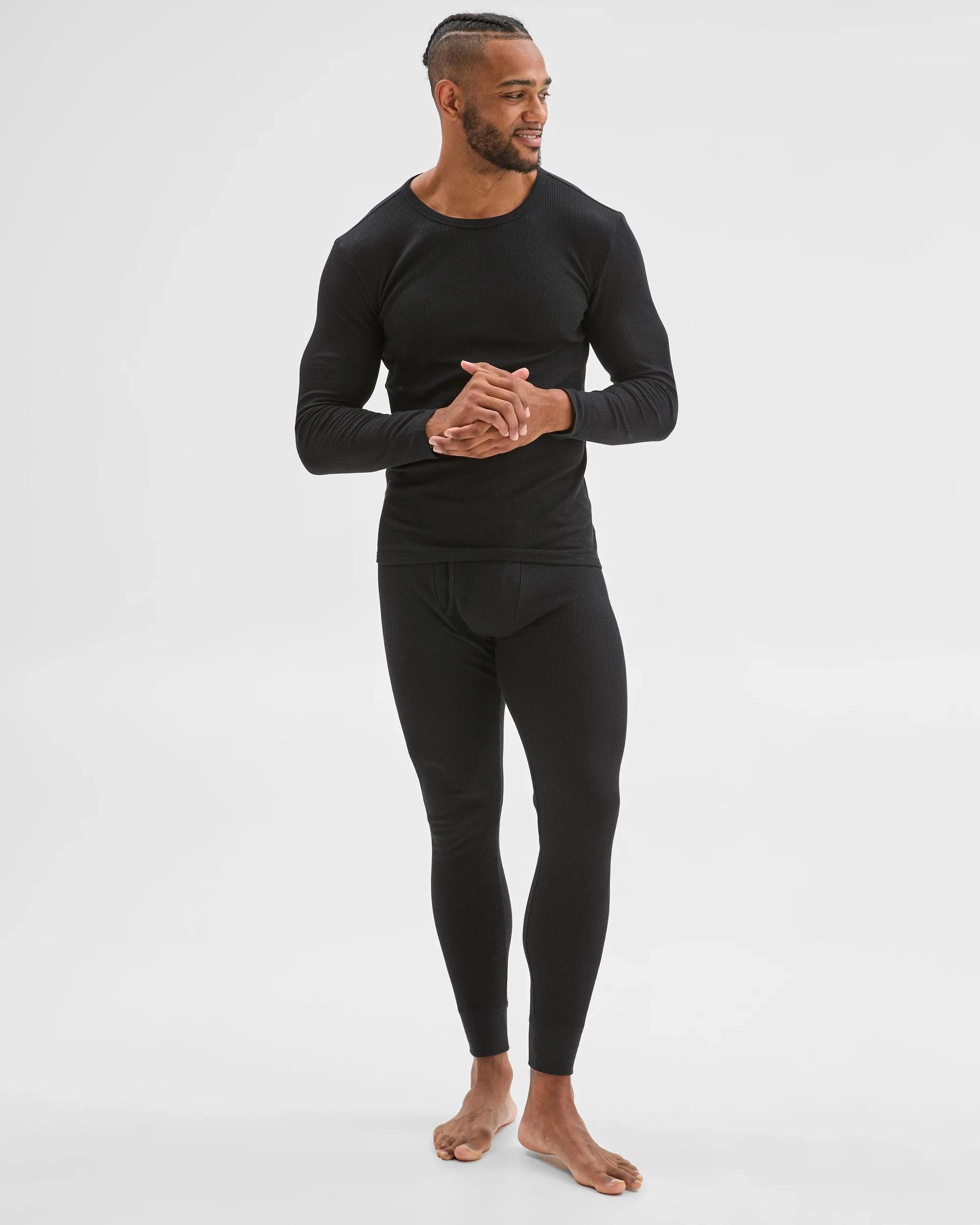 2 Maxx Australian Cotton Blend Long Sleeve Waffle Thermal Top BLACK, 2 of 6