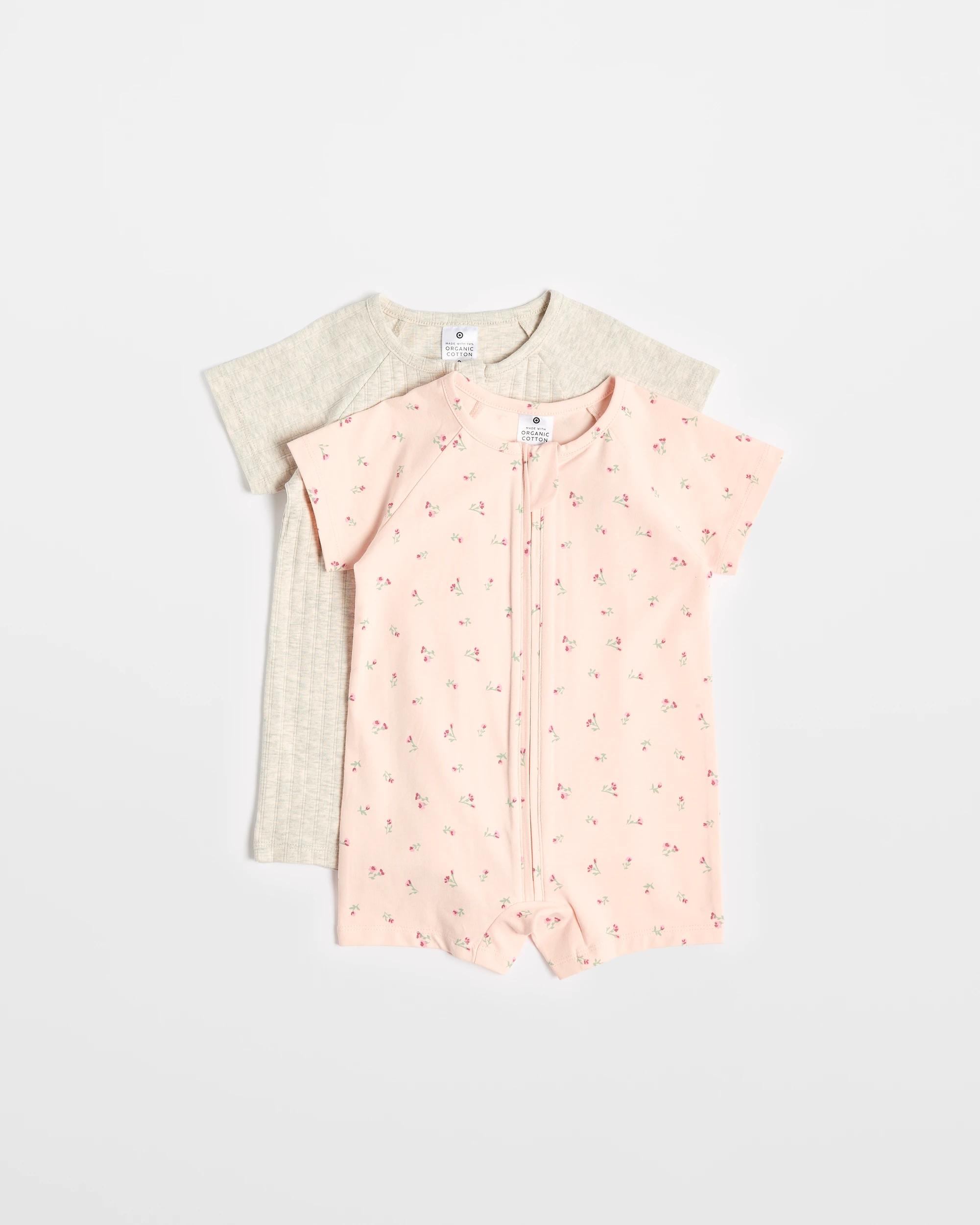 1 Target Baby Organic Cotton Zip Romper 2 Pack PINK DAISY/PINK MARLE, 1 of 4