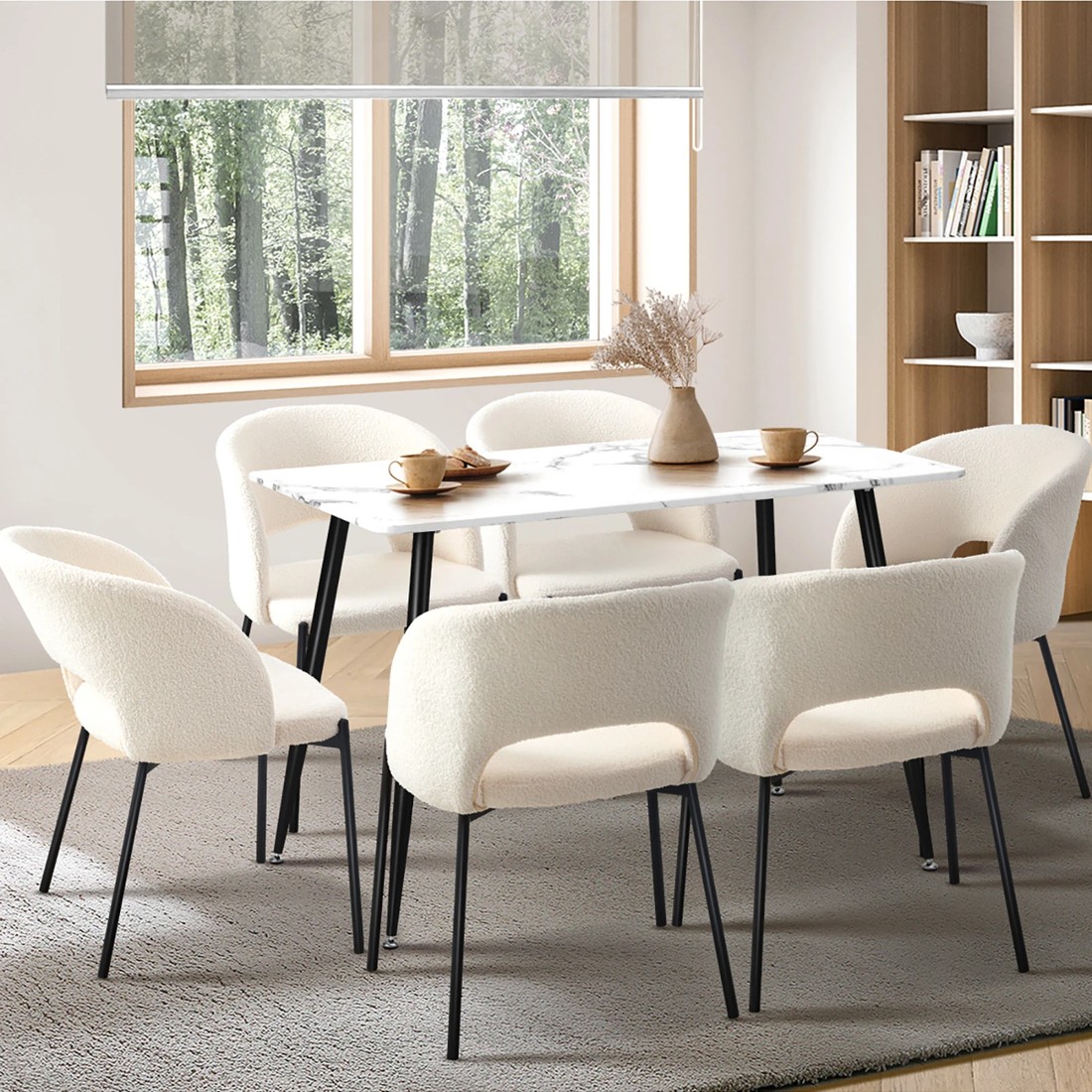 3 Oikiture 120cm Rectangle Dining Table With 6pcs Dining Chairs Sherpa
 - Multi, 3 of 10