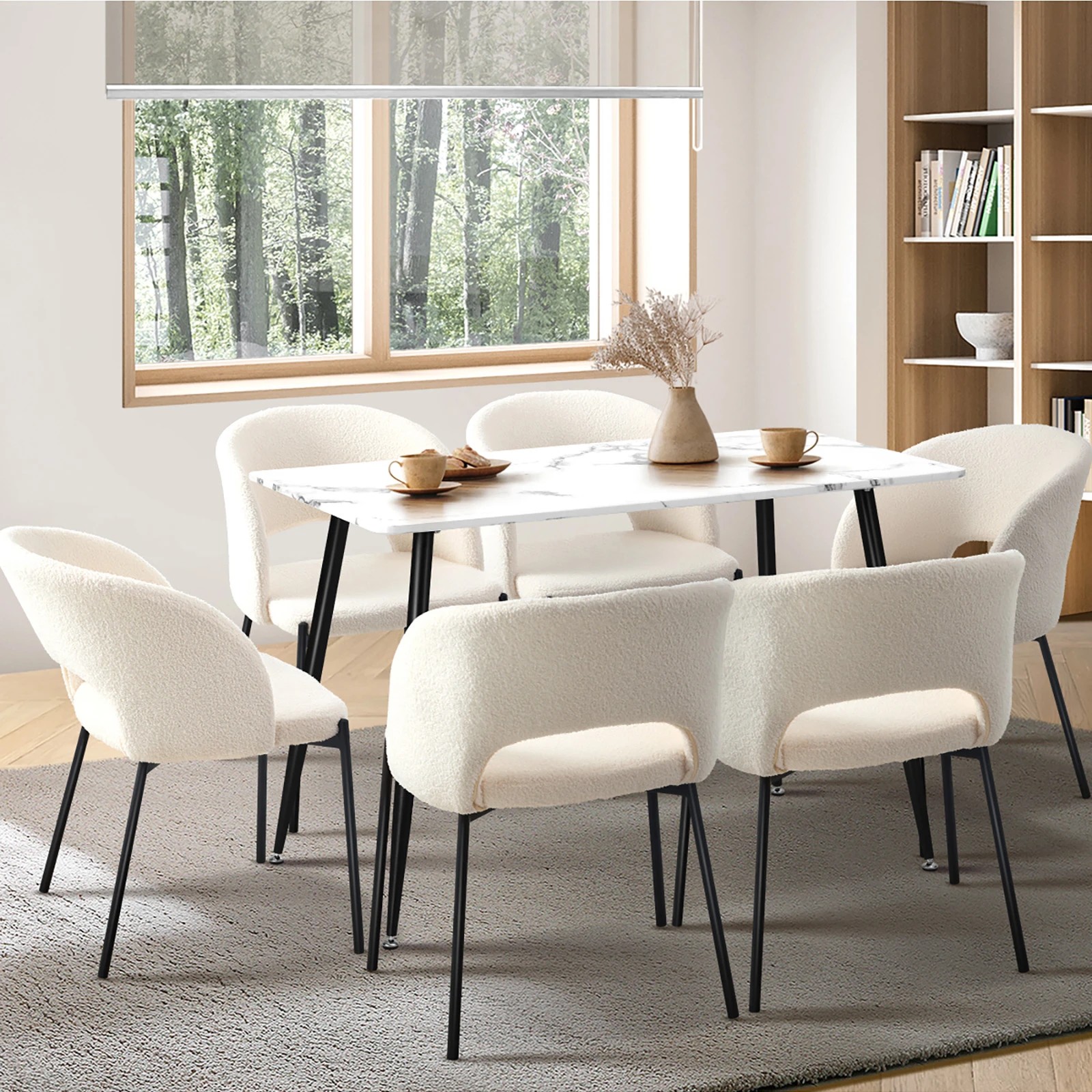 3 Oikiture 120cm Rectangle Dining Table With 6pcs Dining Chairs Sherpa
 - Multi, 3 of 10