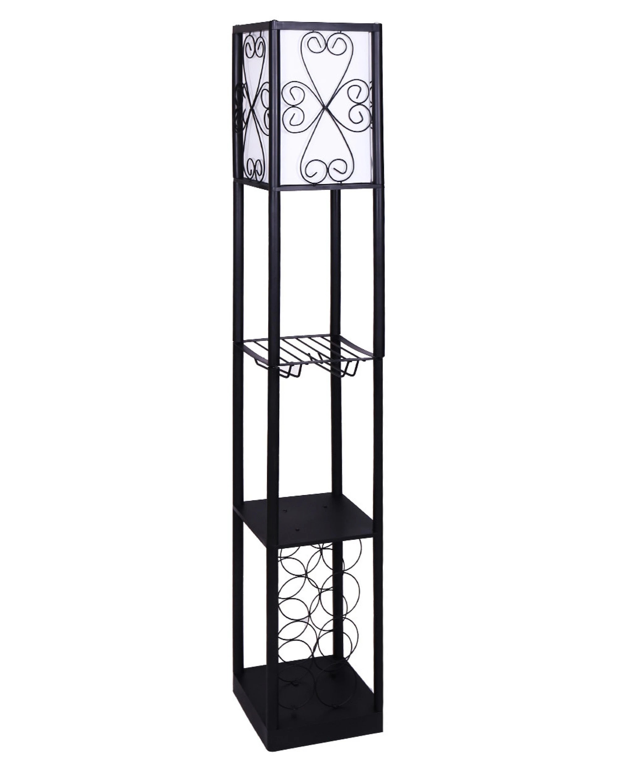 1 Sarantino Metal Etagere Floor Lamp With Wine Holder Shelf, 1 of 6