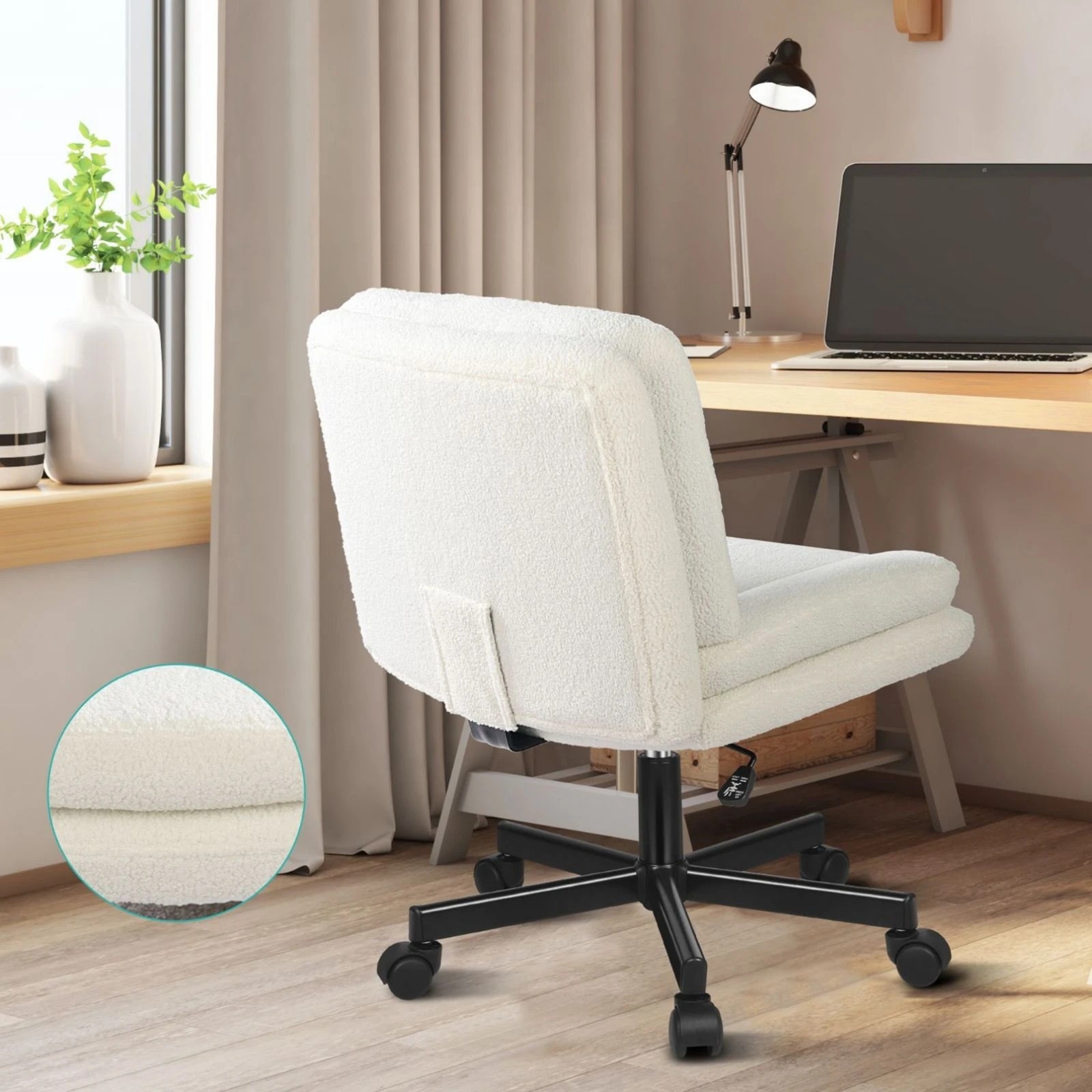 6 Alfordson Armless Office Desk Chair Mid Back Wide Seat w/ Wheels Boucle - White, 6 of 10